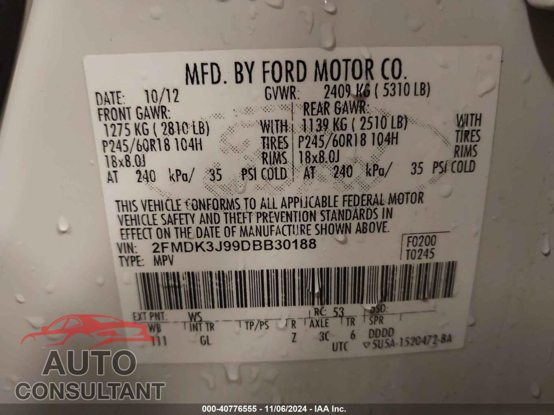 FORD EDGE 2013 - 2FMDK3J99DBB30188
