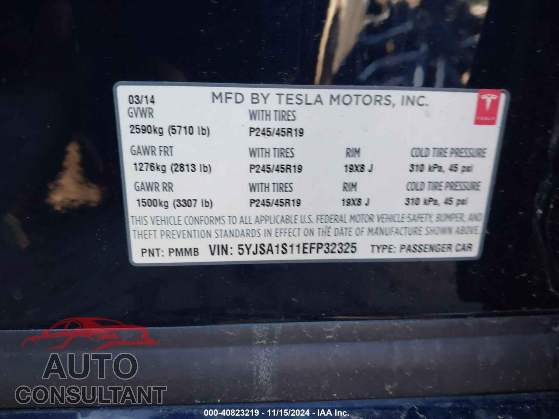 TESLA MODEL S 2014 - 5YJSA1S11EFP32325