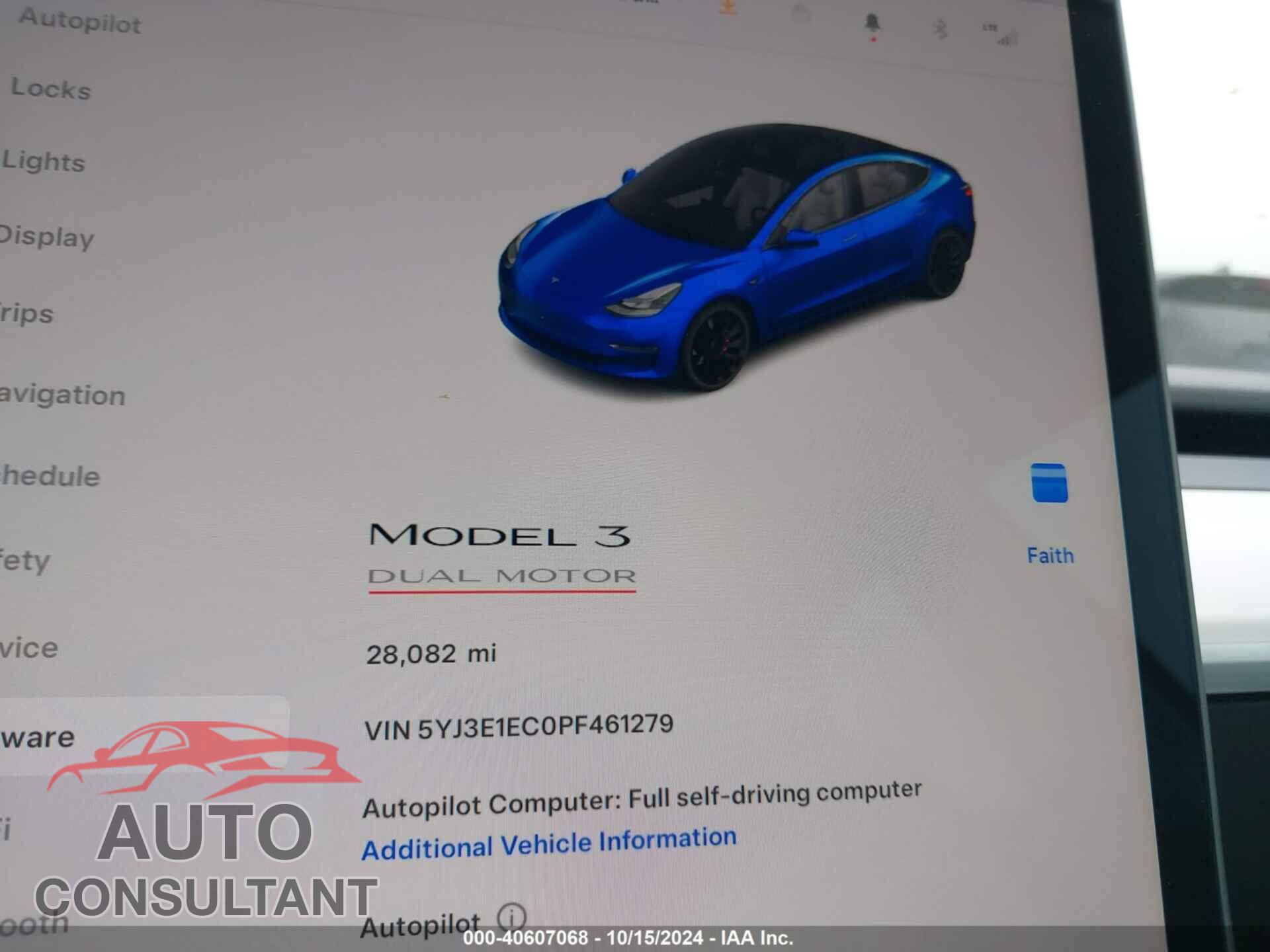 TESLA MODEL 3 2023 - 5YJ3E1EC0PF461279