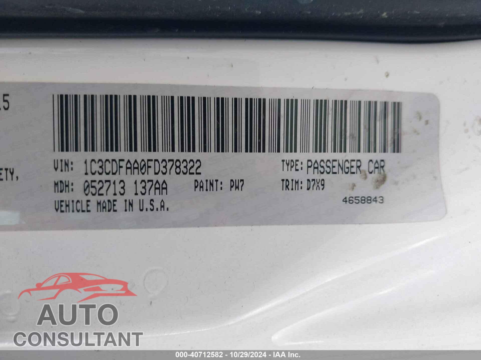 DODGE DART 2015 - 1C3CDFAA0FD378322