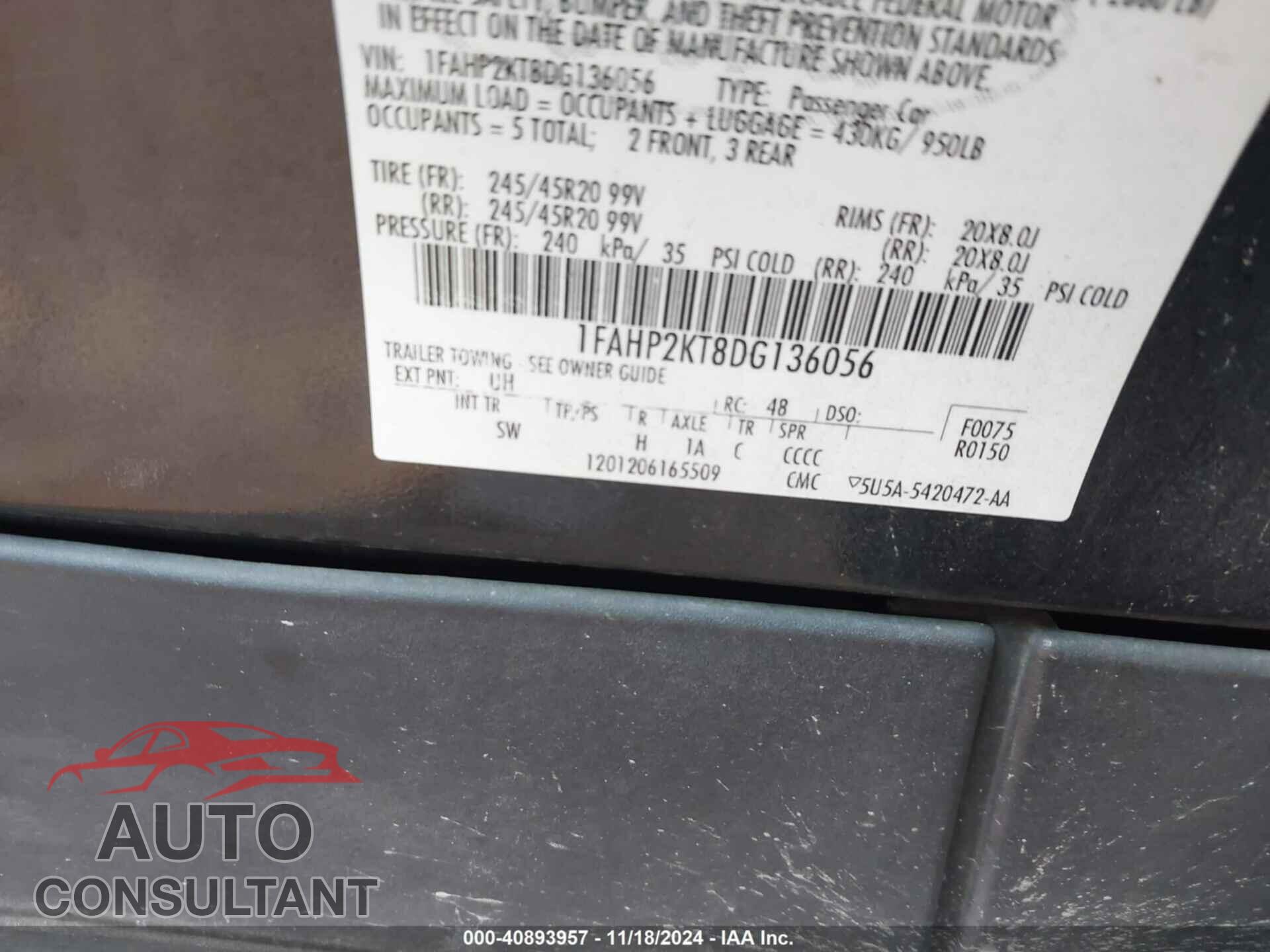 FORD TAURUS 2013 - 1FAHP2KT8DG136056