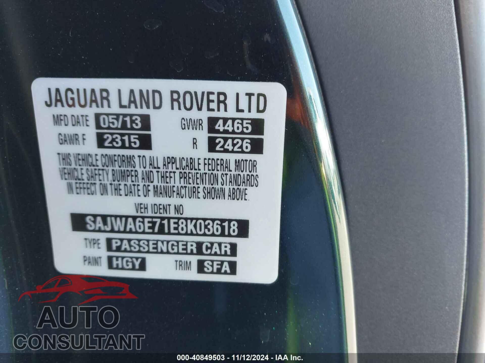 JAGUAR F-TYPE 2014 - SAJWA6E71E8K03618