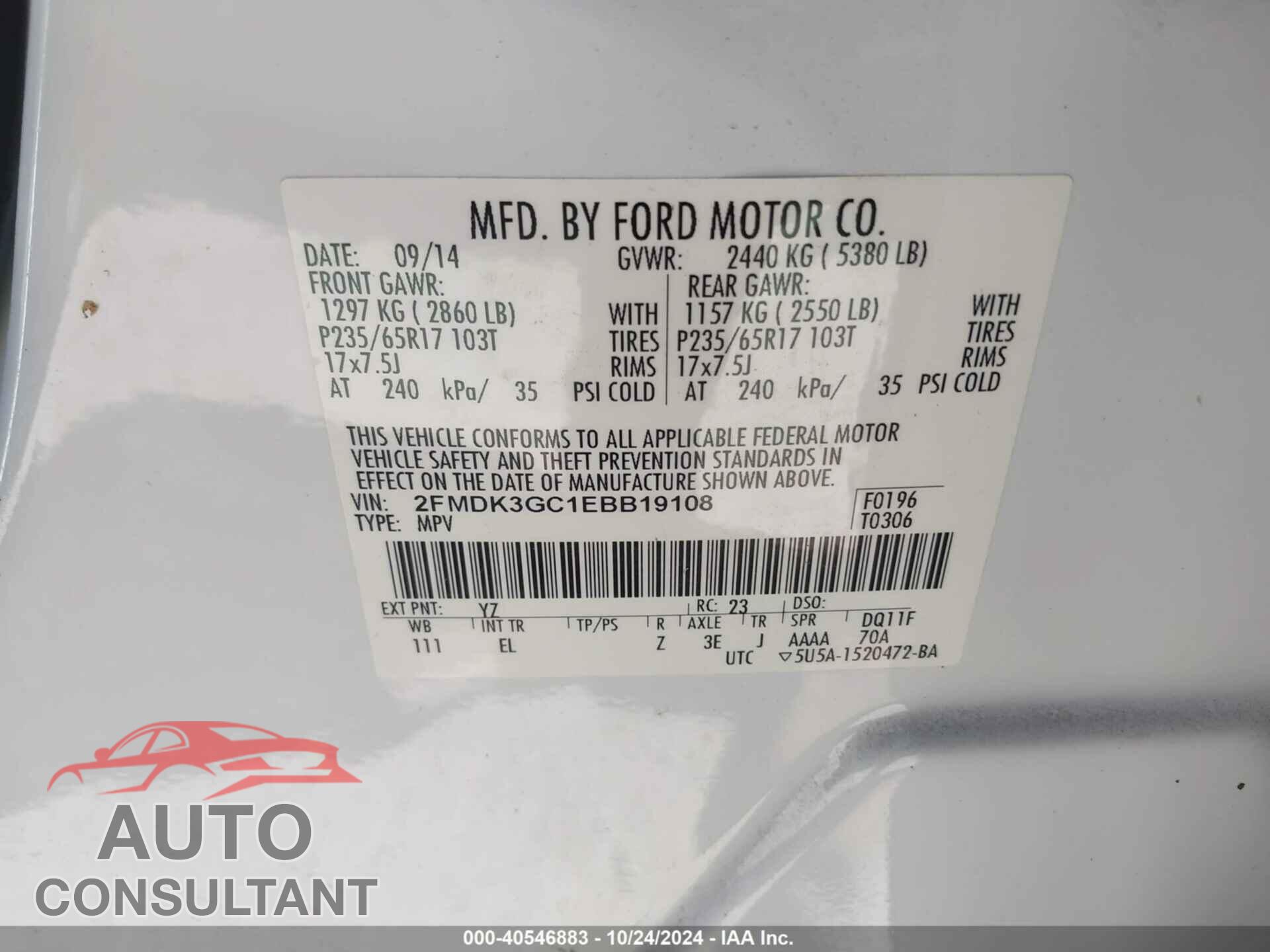 FORD EDGE 2014 - 2FMDK3GC1EBB19108