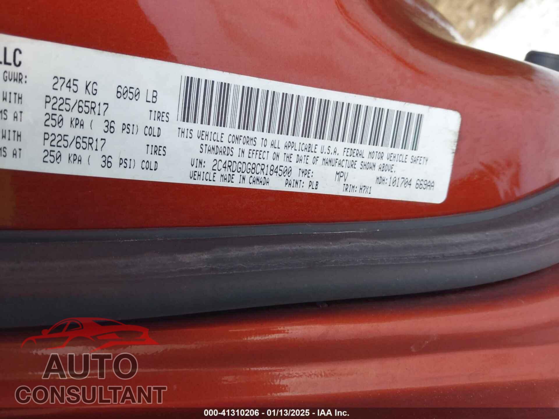 DODGE GRAND CARAVAN 2012 - 2C4RDGDG8CR184500