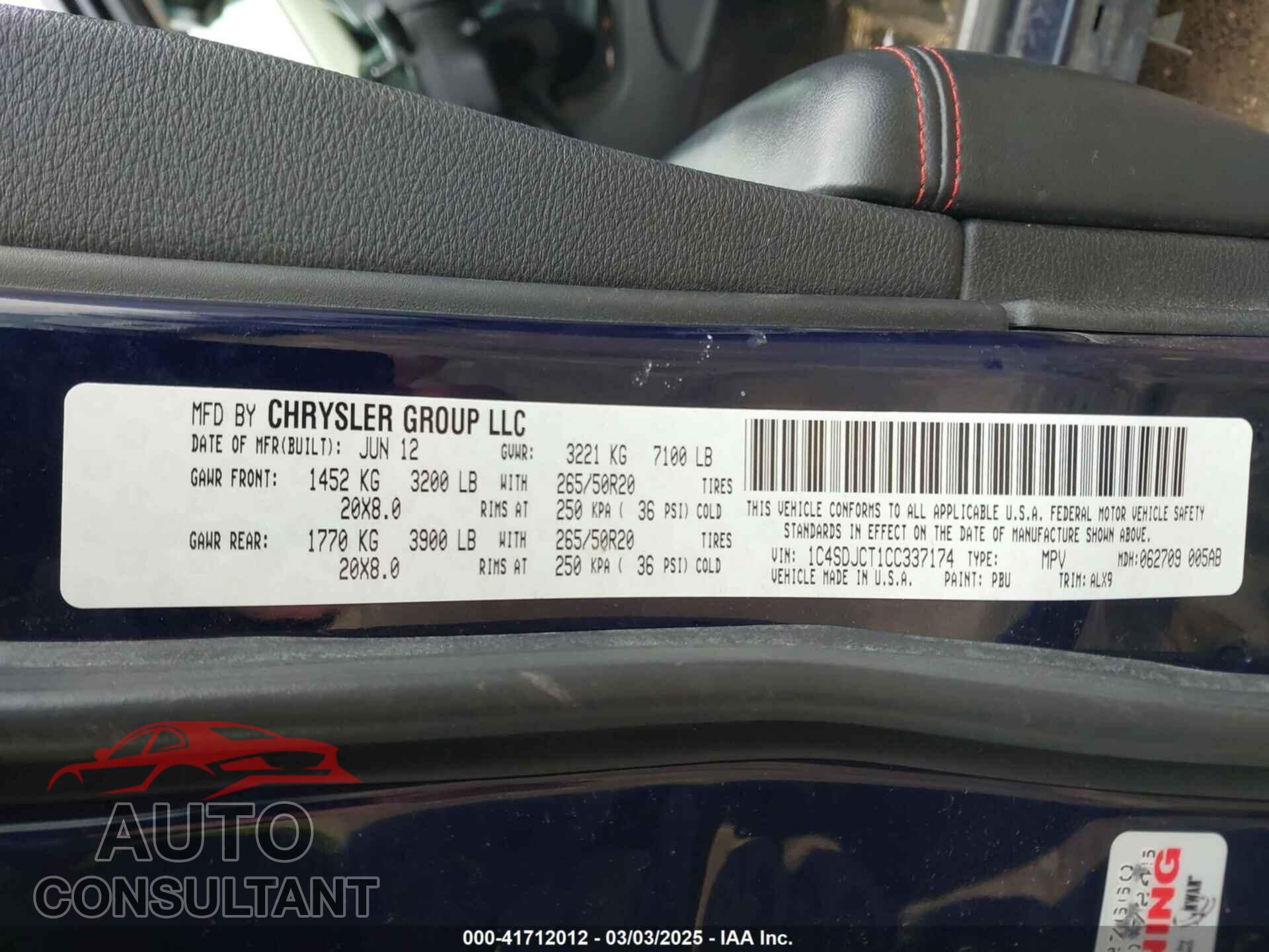 DODGE DURANGO 2012 - 1C4SDJCT1CC337174