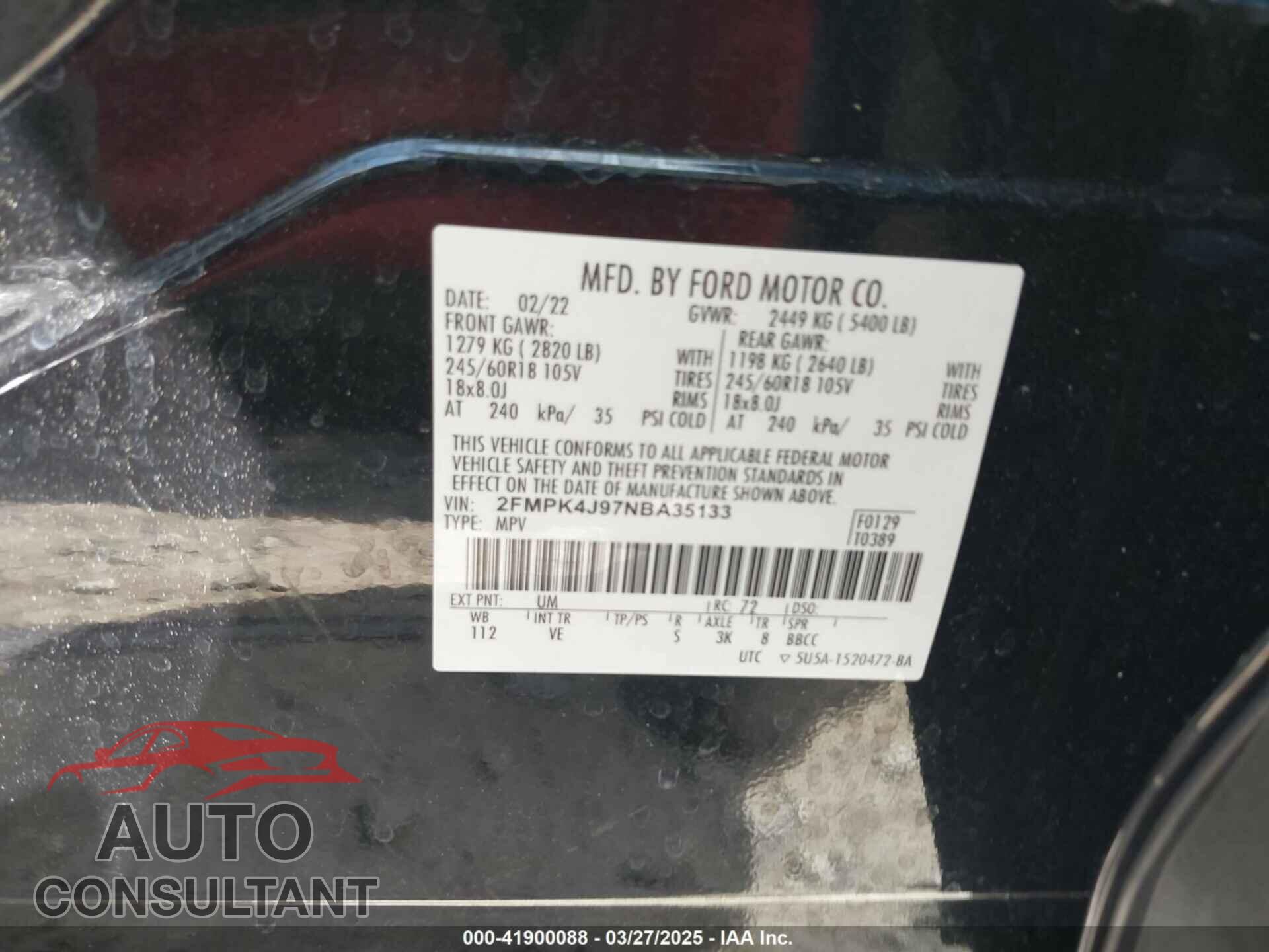 FORD EDGE 2022 - 2FMPK4J97NBA35133