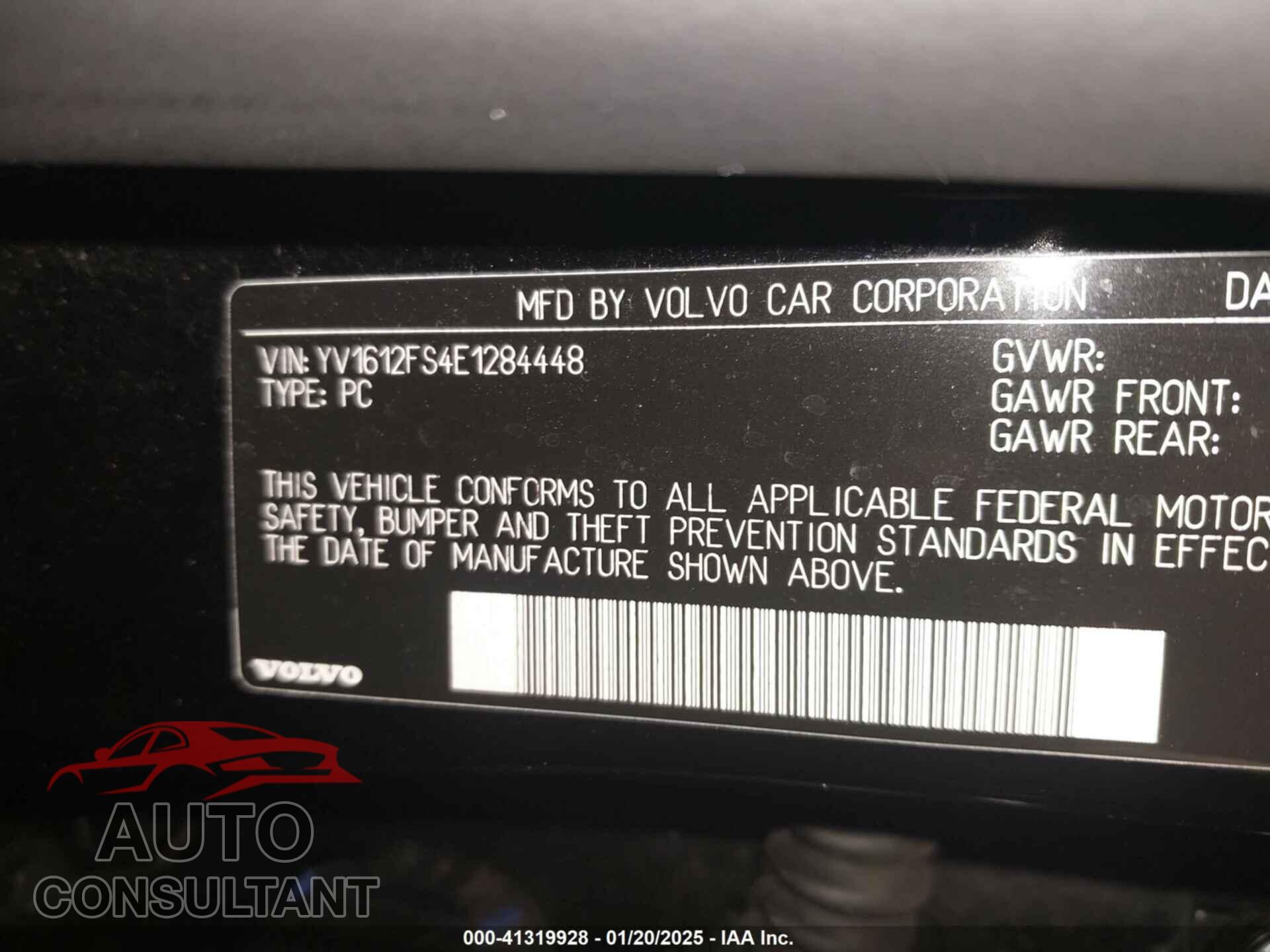 VOLVO S60 2014 - YV1612FS4E1284448