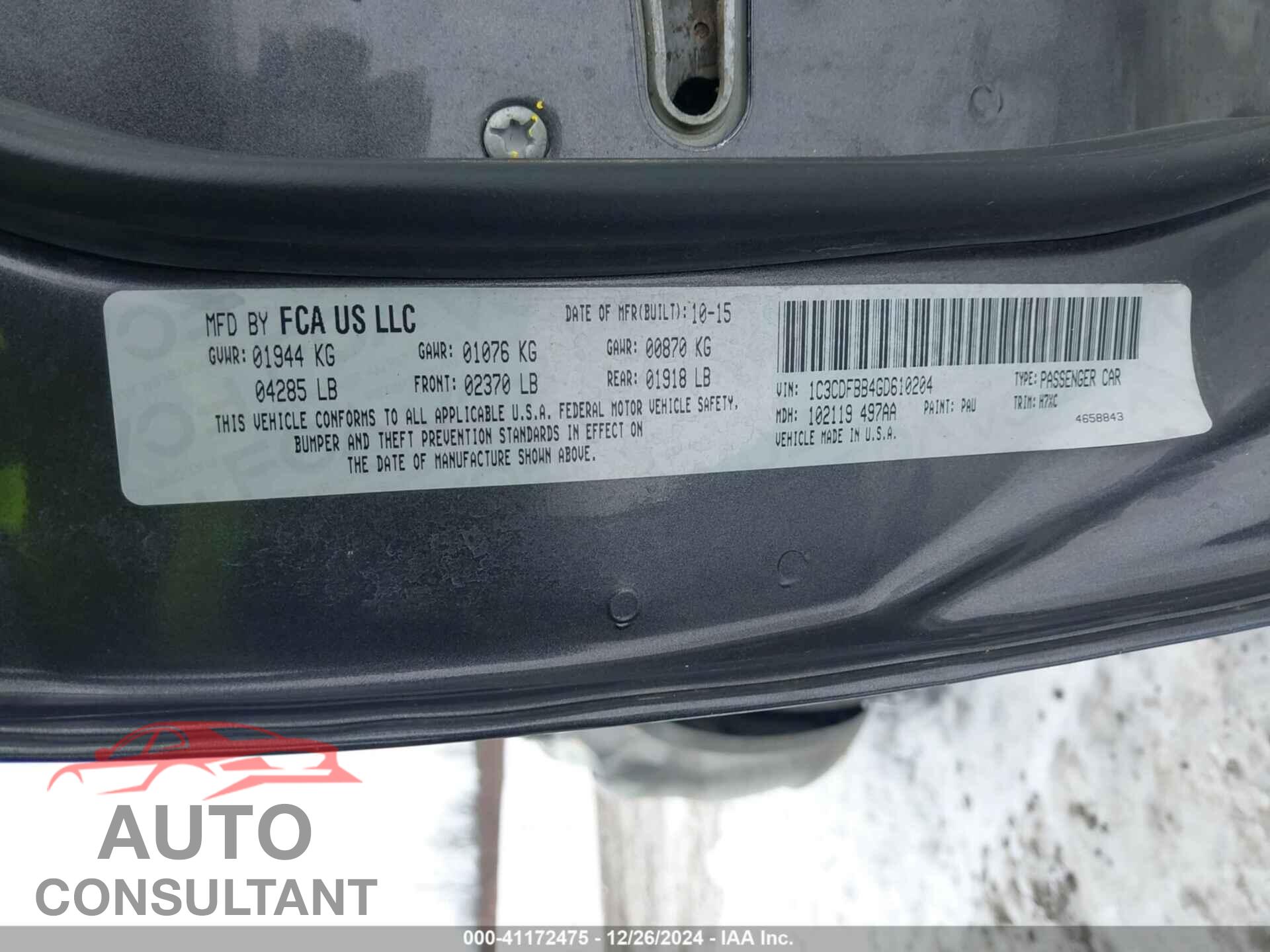 DODGE DART 2016 - 1C3CDFBB4GD610204