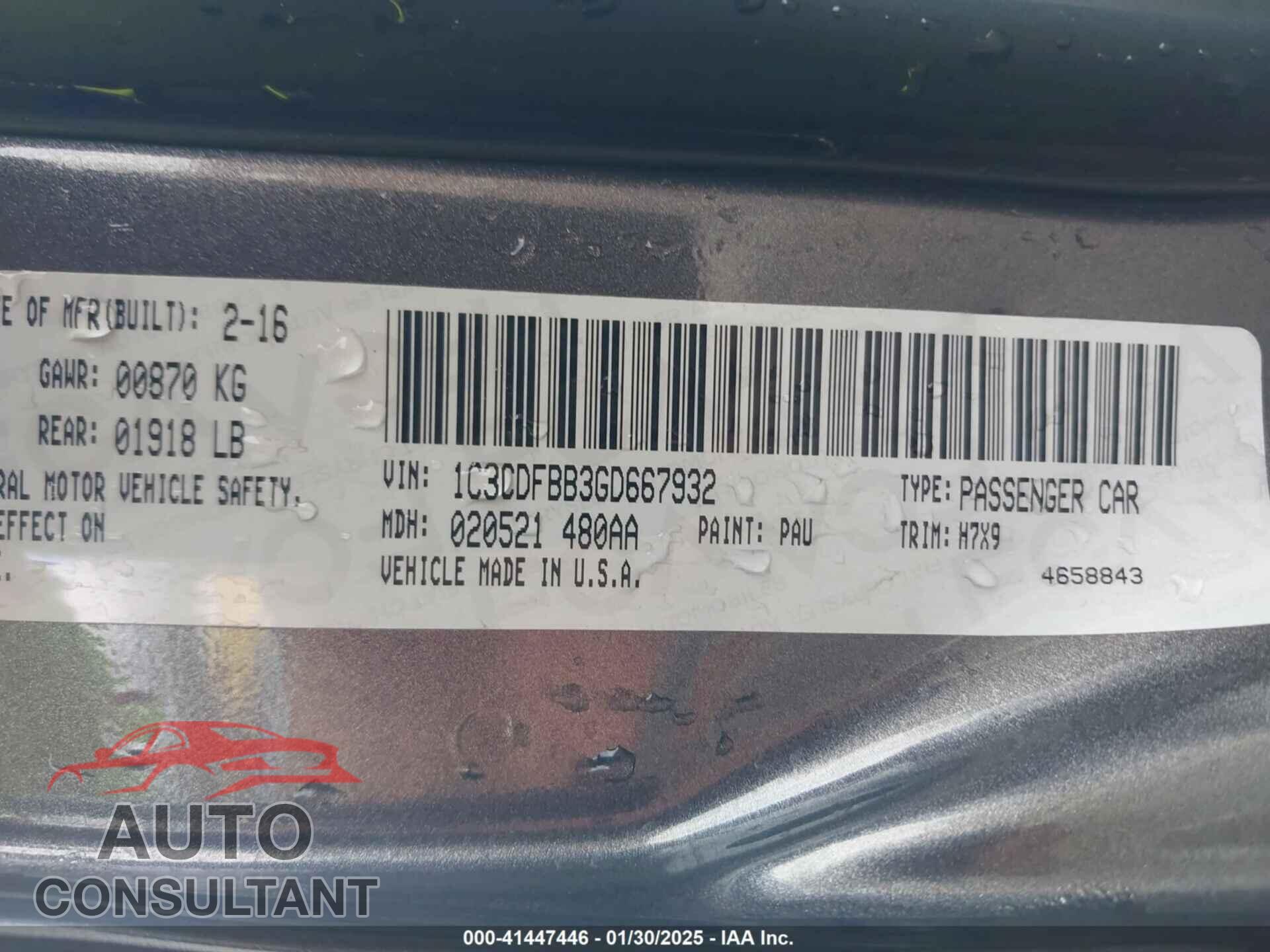 DODGE DART 2016 - 1C3CDFBB3GD667932