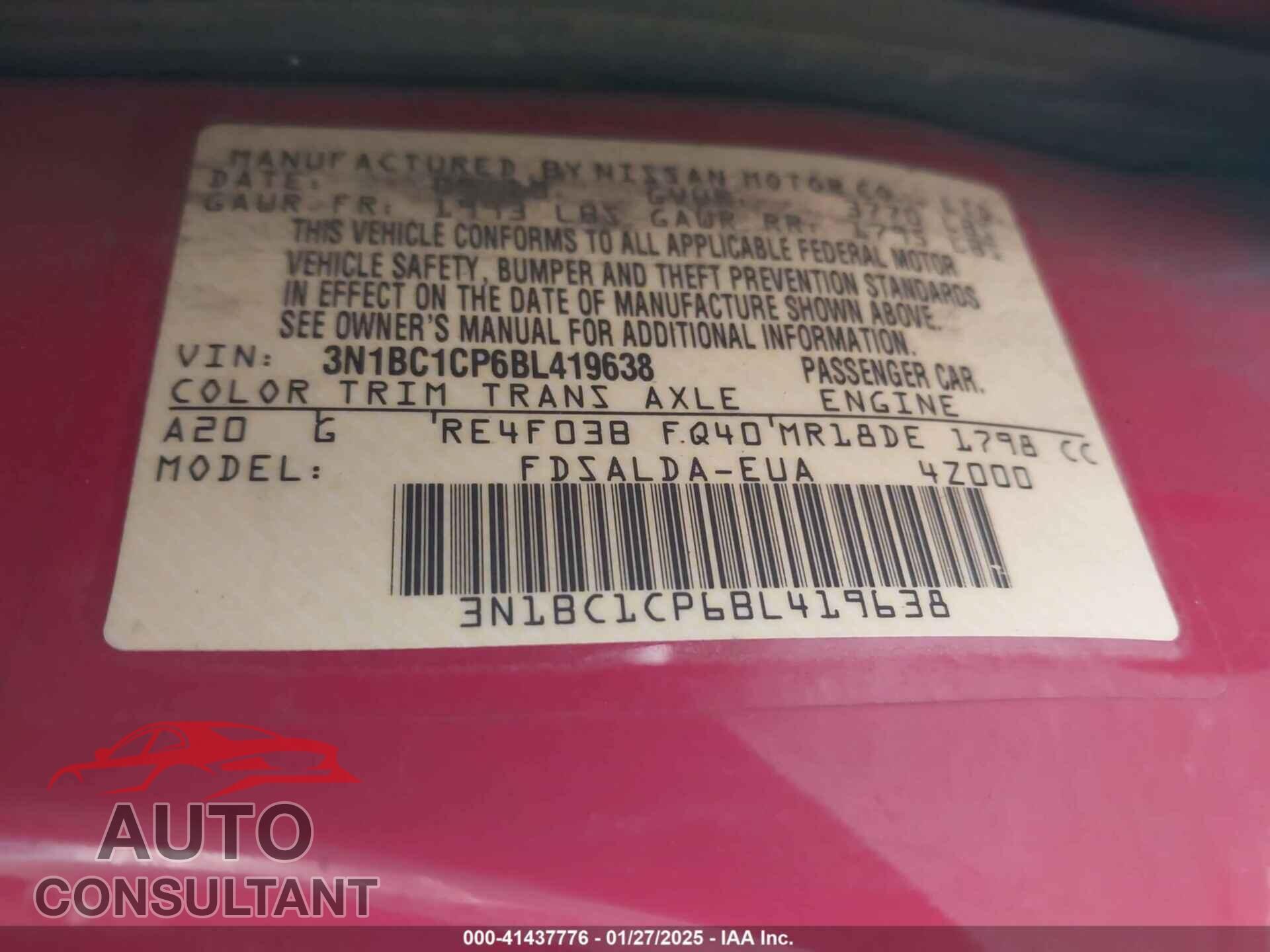 NISSAN VERSA 2011 - 3N1BC1CP6BL419638