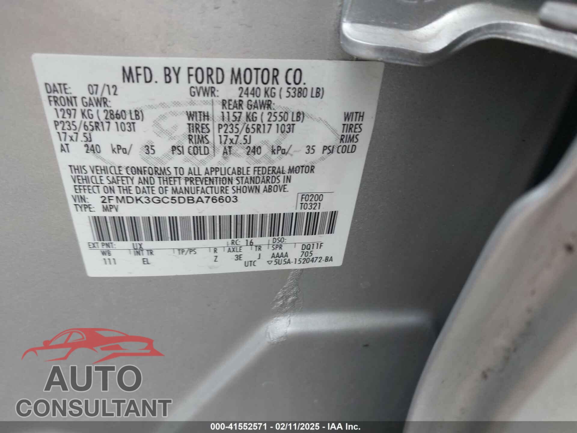FORD EDGE 2013 - 2FMDK3GC5DBA76603