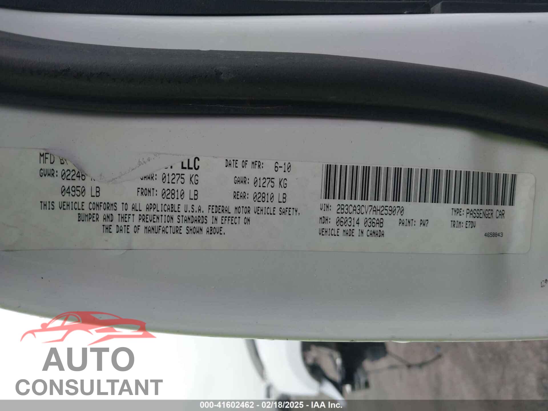 DODGE CHARGER 2010 - 2B3CA3CV7AH259070