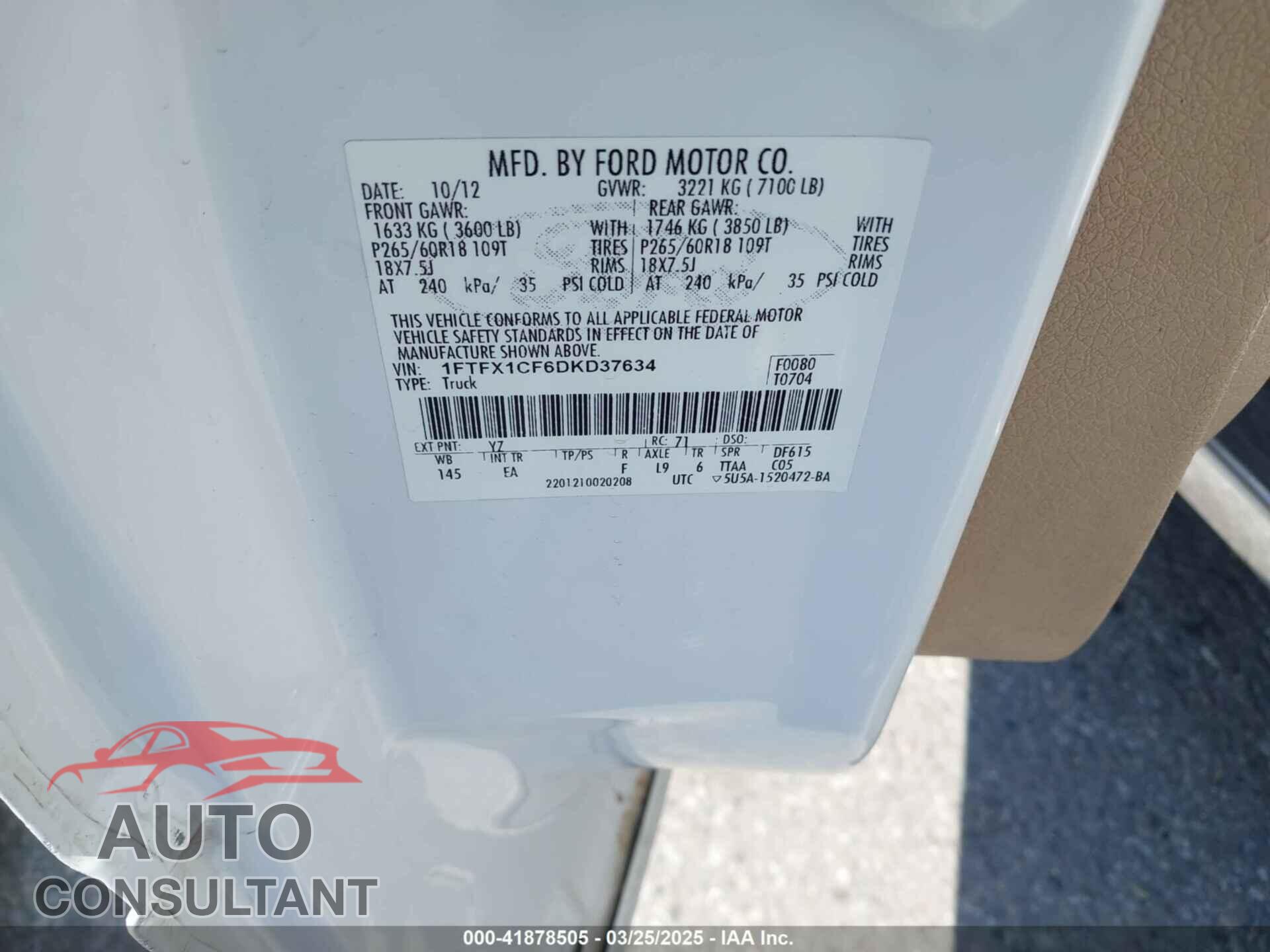 FORD F-150 2013 - 1FTFX1CF6DKD37634