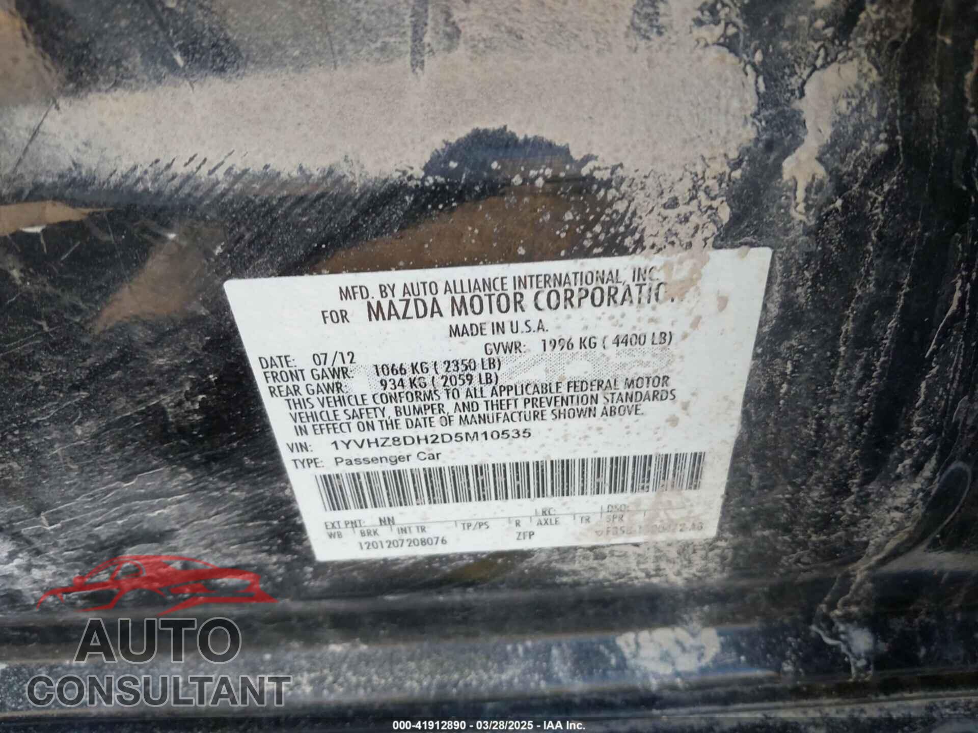 MAZDA MAZDA6 2013 - 1YVHZ8DH2D5M10535