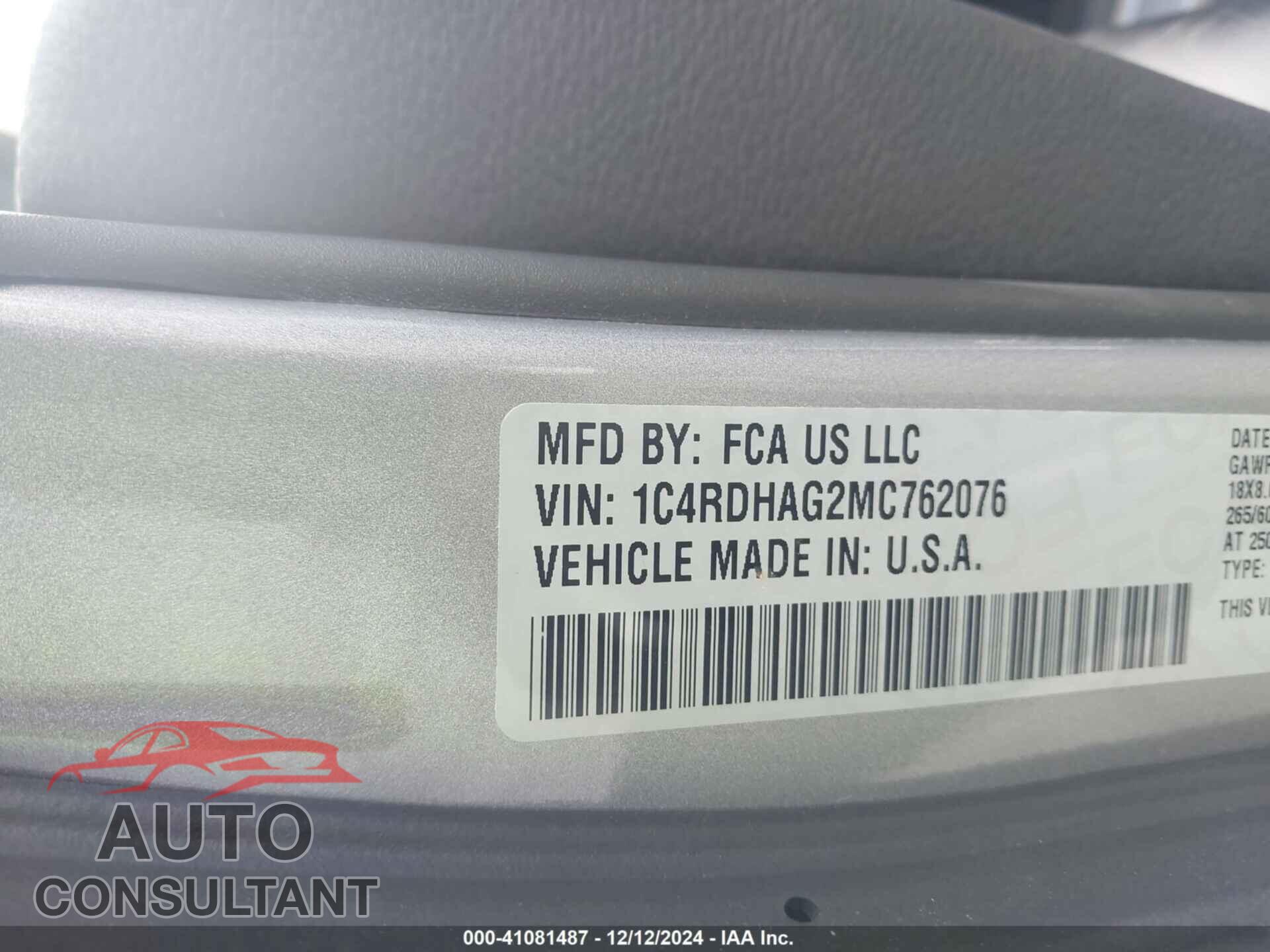 DODGE DURANGO 2021 - 1C4RDHAG2MC762076