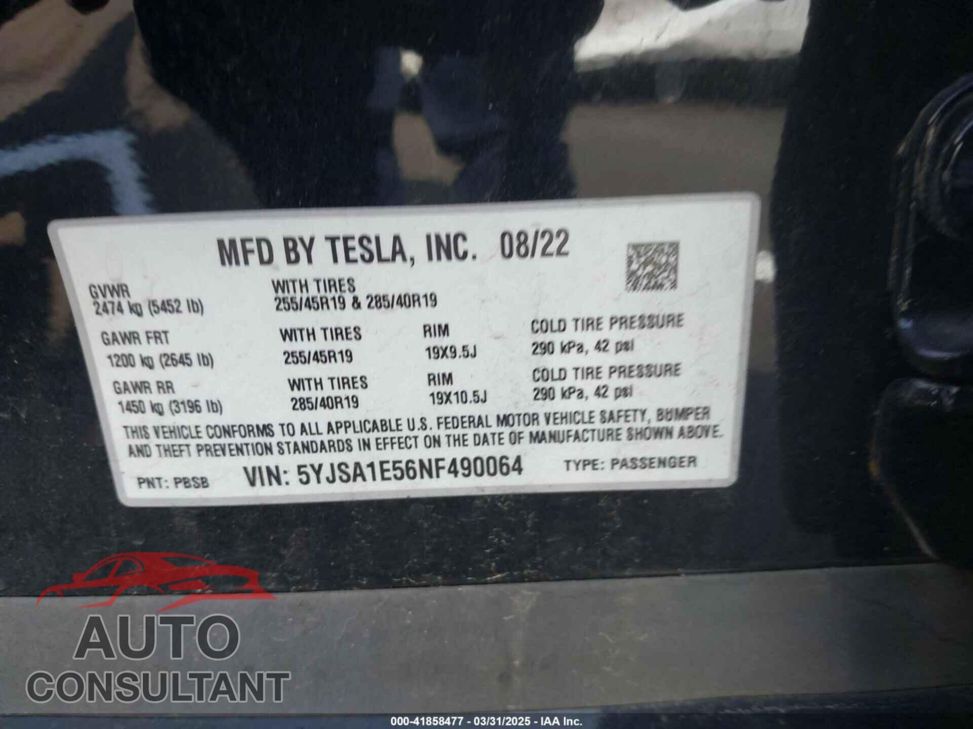 TESLA MODEL S 2022 - 5YJSA1E56NF490064