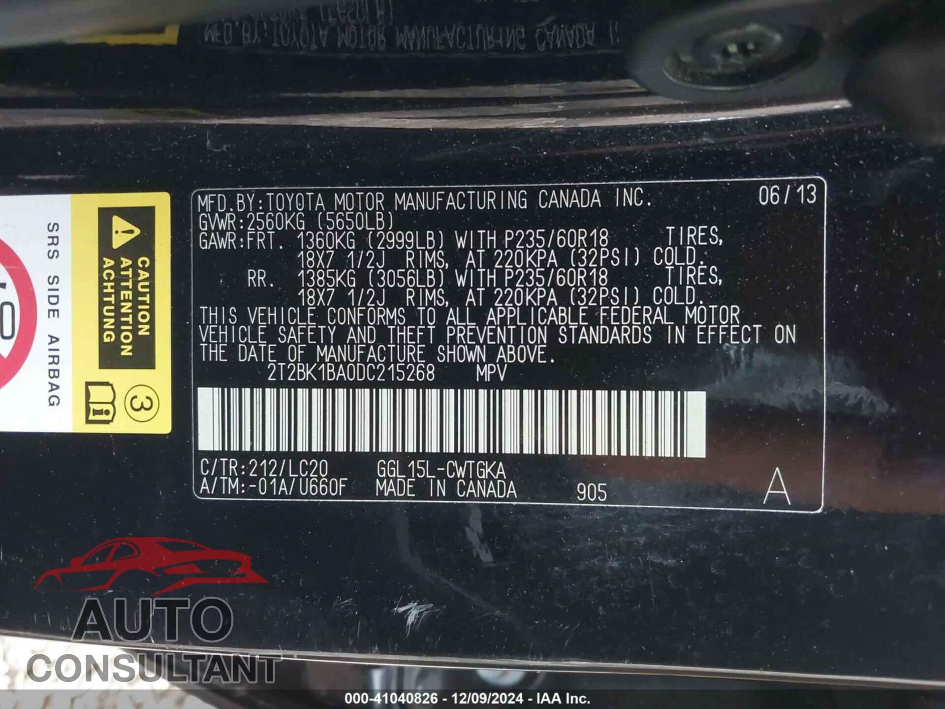 LEXUS RX 350 2013 - 2T2BK1BA0DC215268