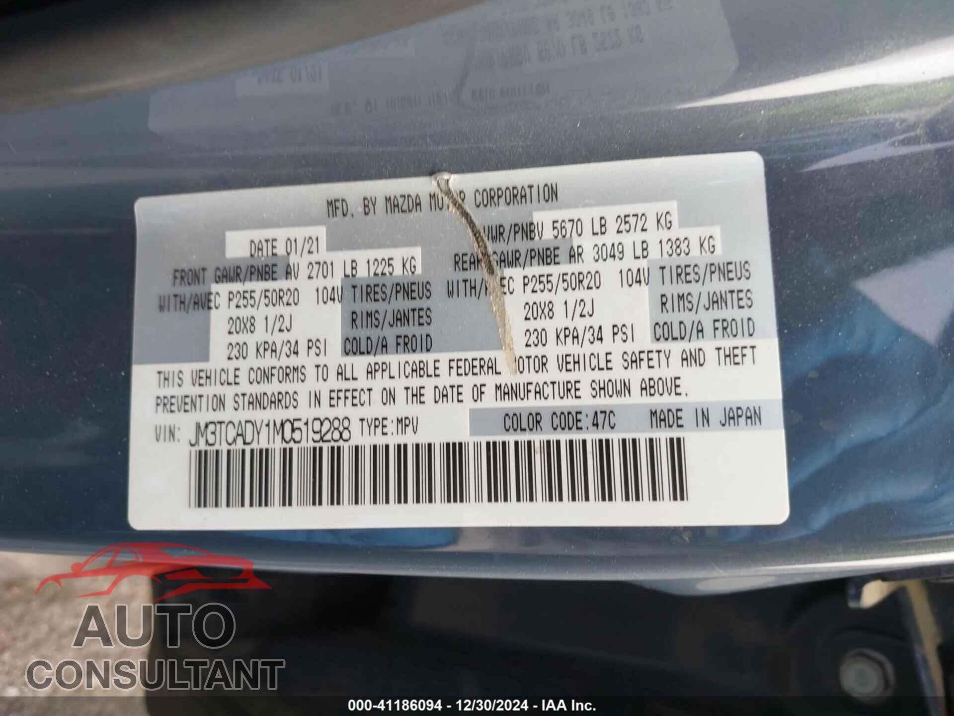 MAZDA CX-9 2021 - JM3TCADY1M0519288