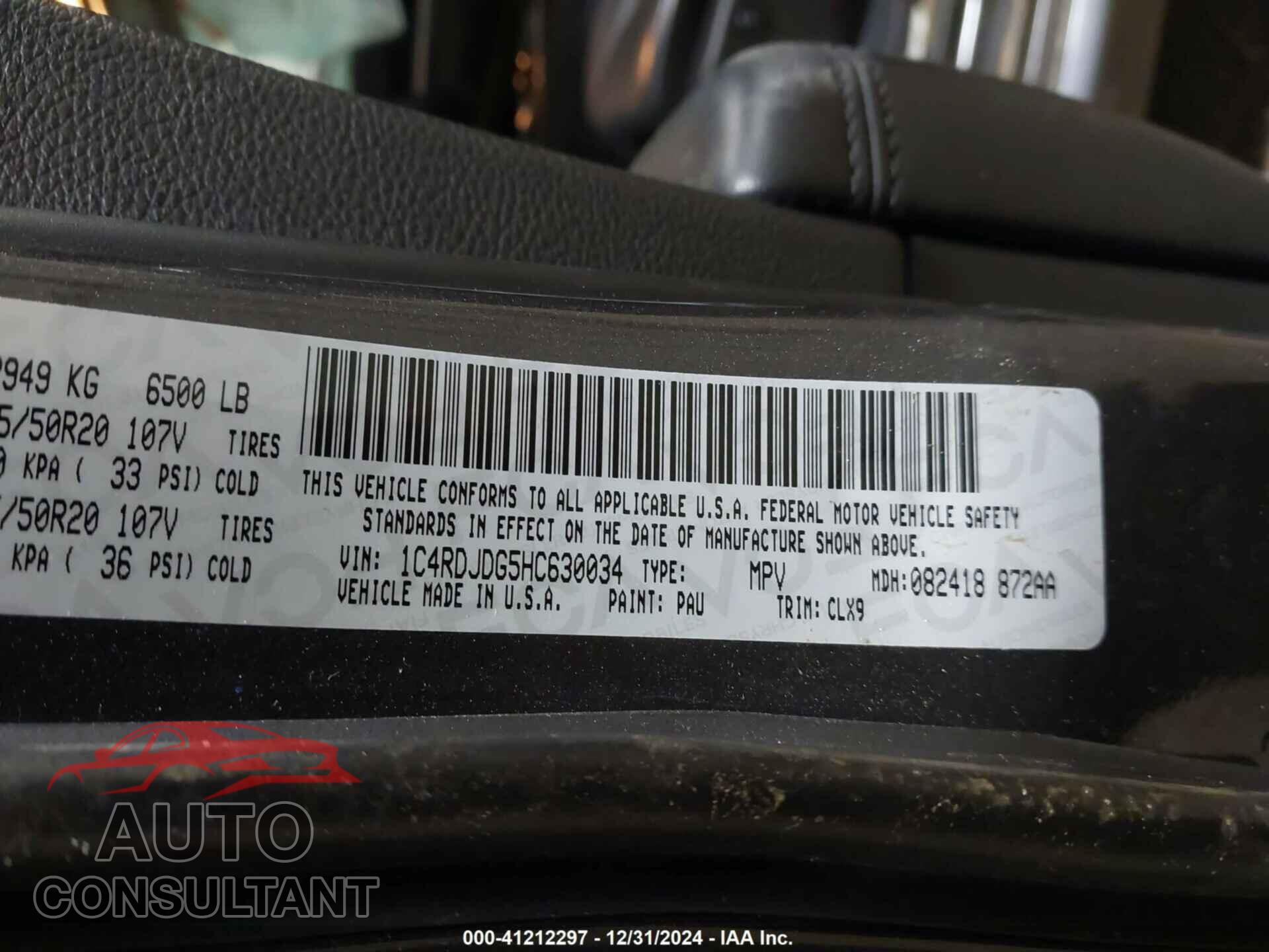 DODGE DURANGO 2017 - 1C4RDJDG5HC630034