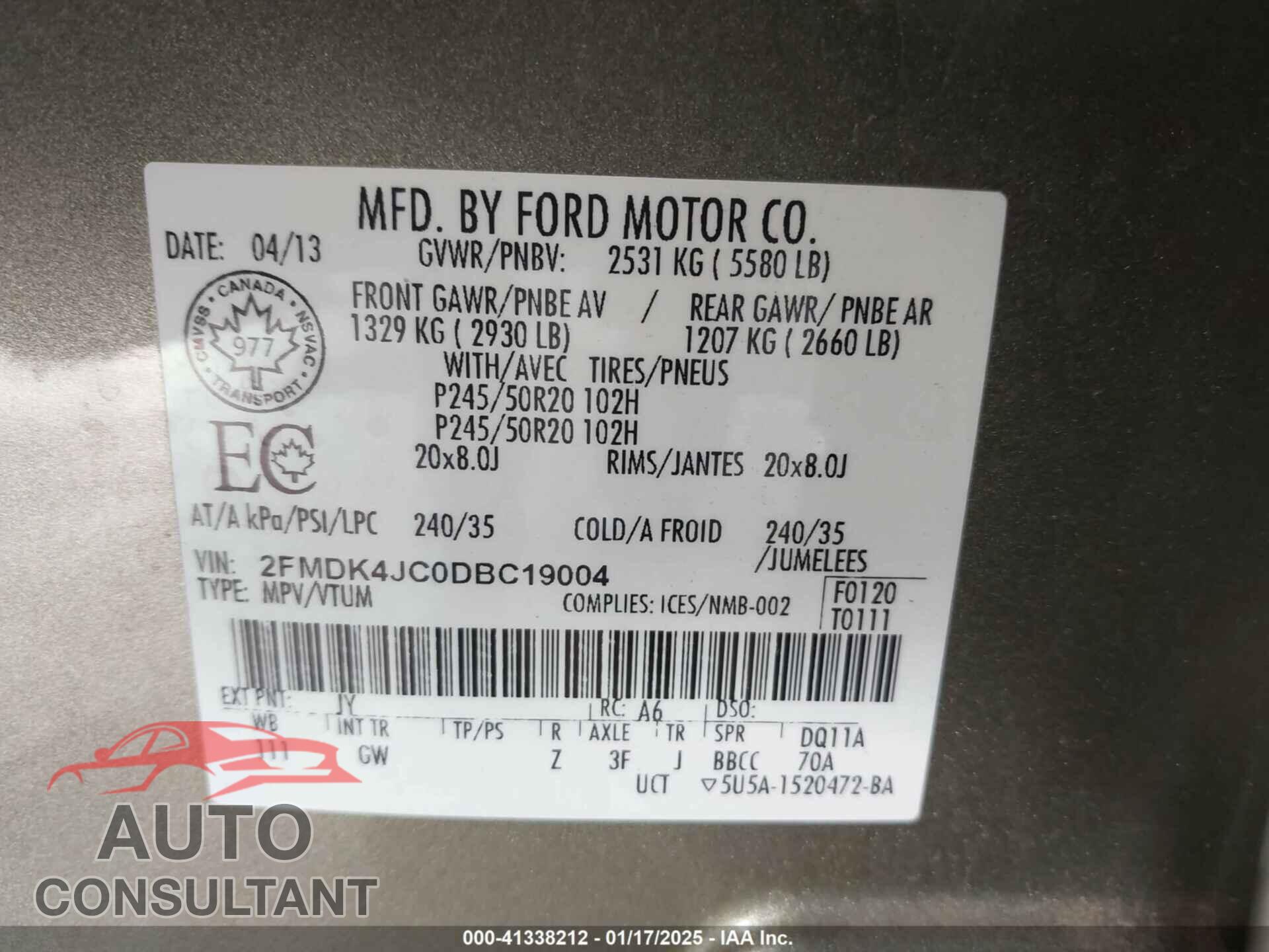 FORD EDGE 2013 - 2FMDK4JC0DBC19004