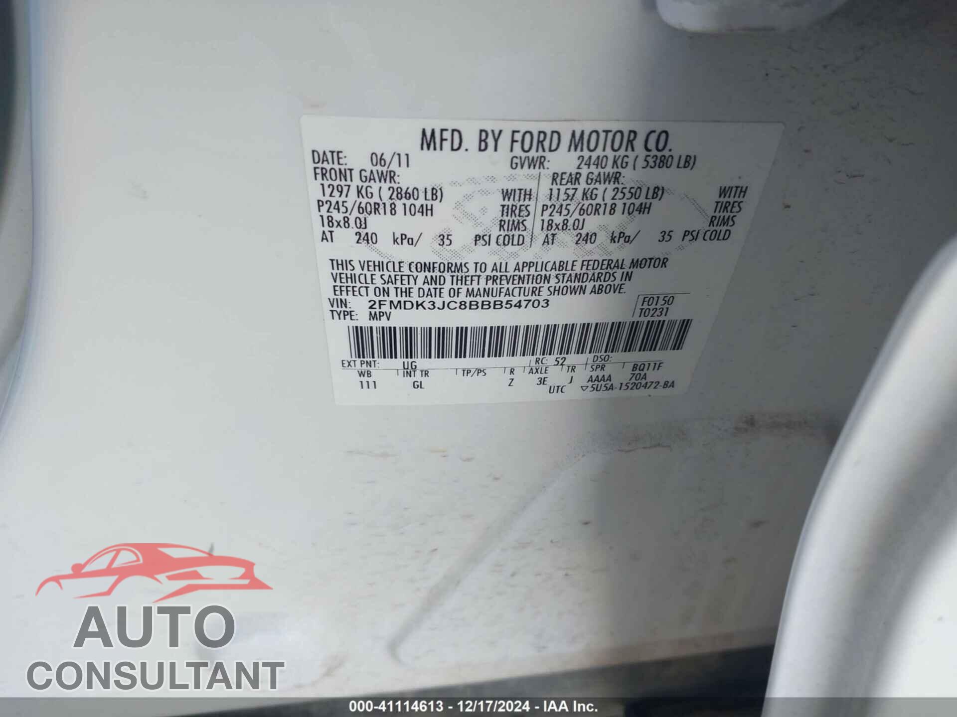 FORD EDGE 2011 - 2FMDK3JC8BBB54703