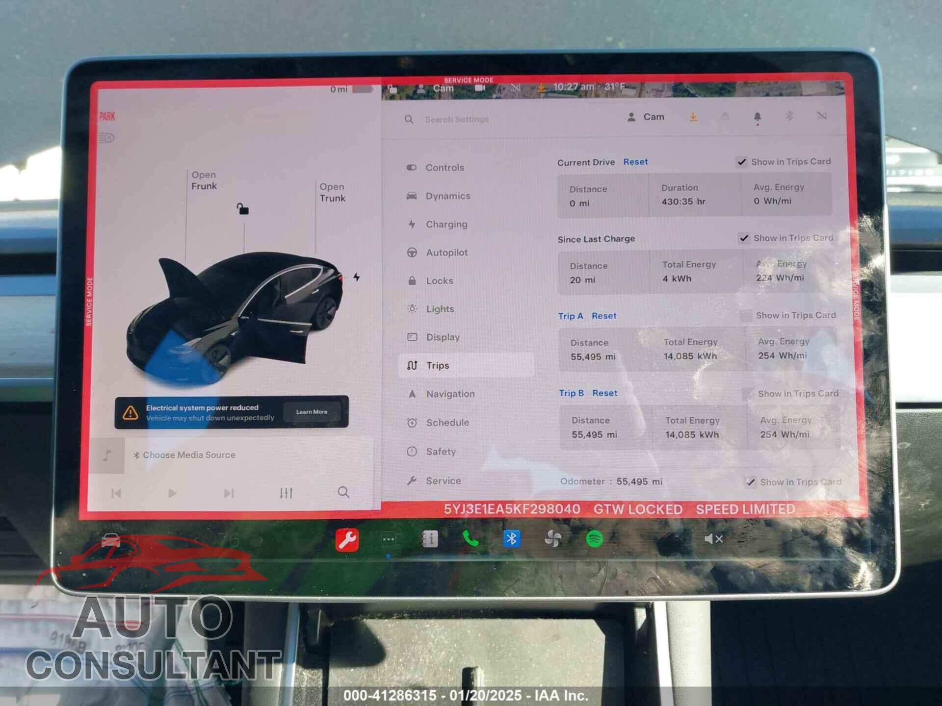 TESLA MODEL 3 2019 - 5YJ3E1EA5KF298040