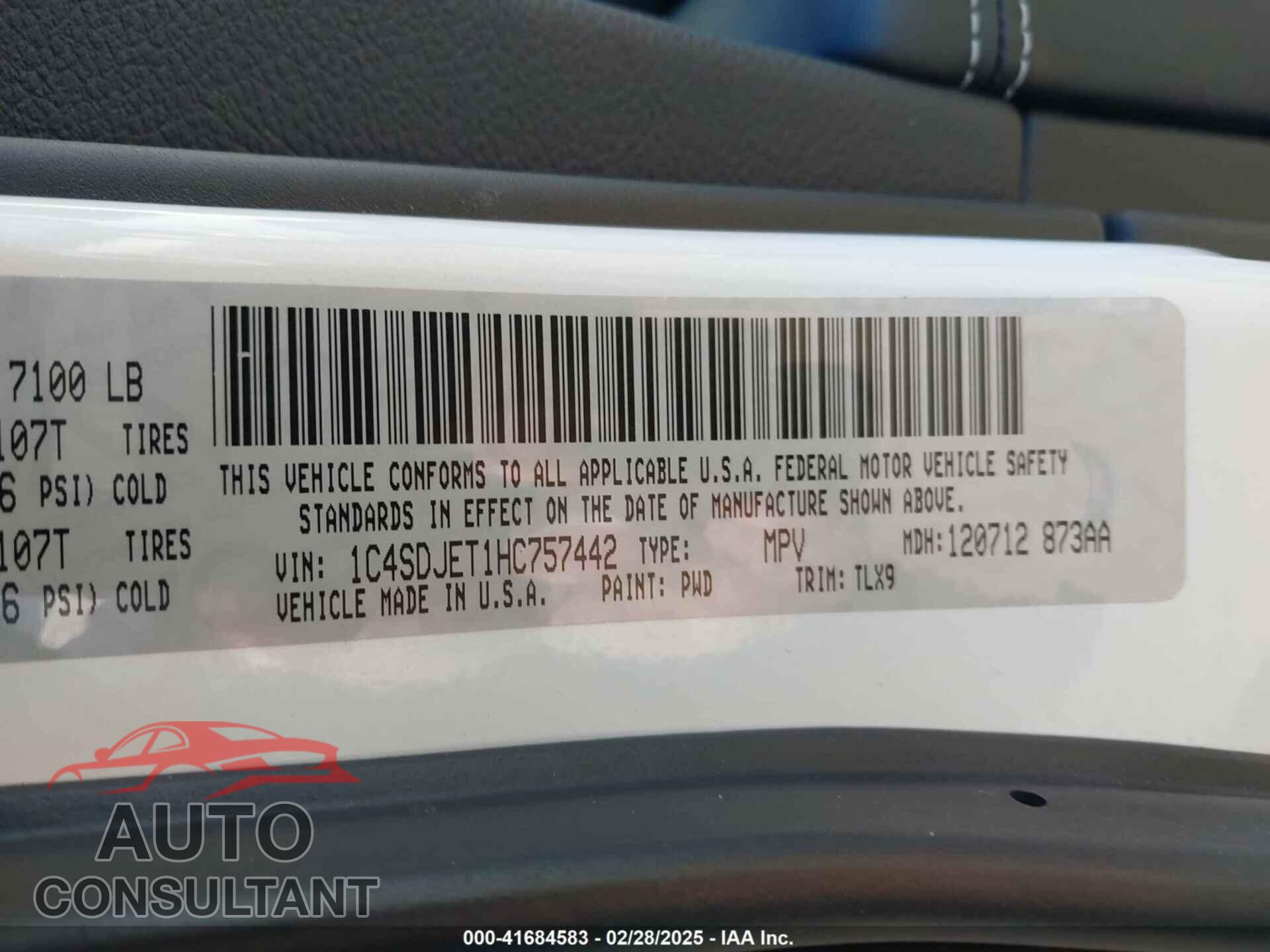 DODGE DURANGO 2017 - 1C4SDJET1HC757442