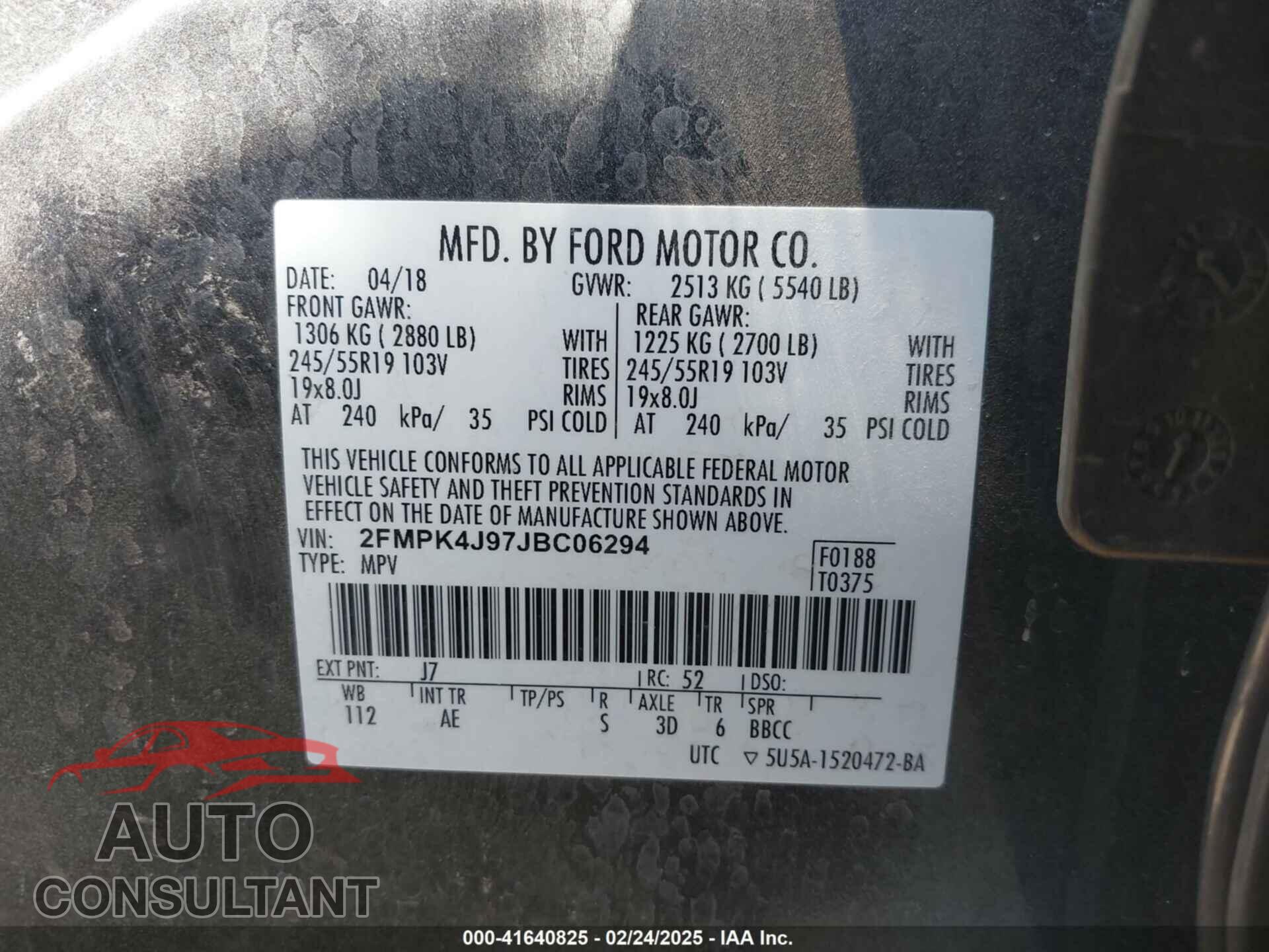 FORD EDGE 2018 - 2FMPK4J97JBC06294