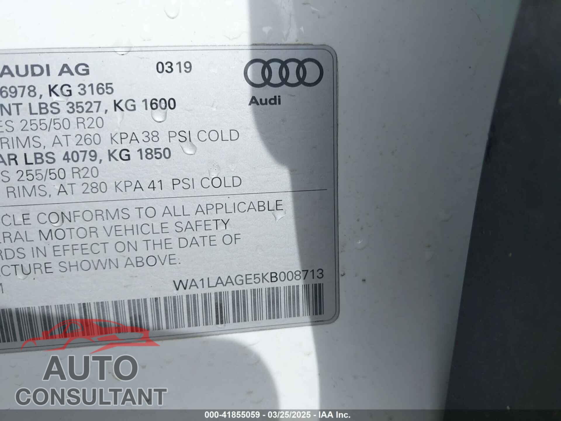 AUDI E-TRON 2019 - WA1LAAGE5KB008713