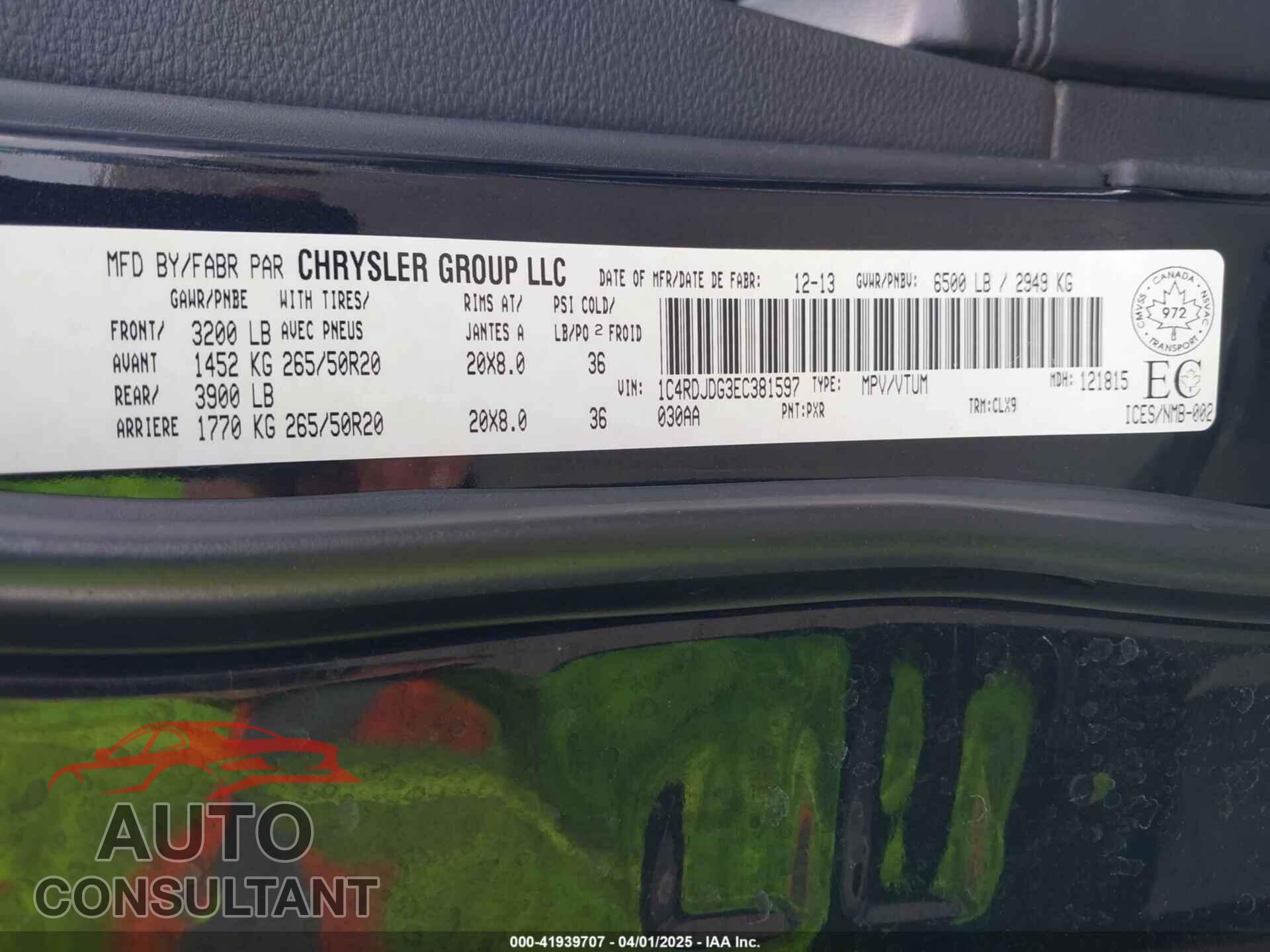 DODGE DURANGO 2014 - 1C4RDJDG3EC381597