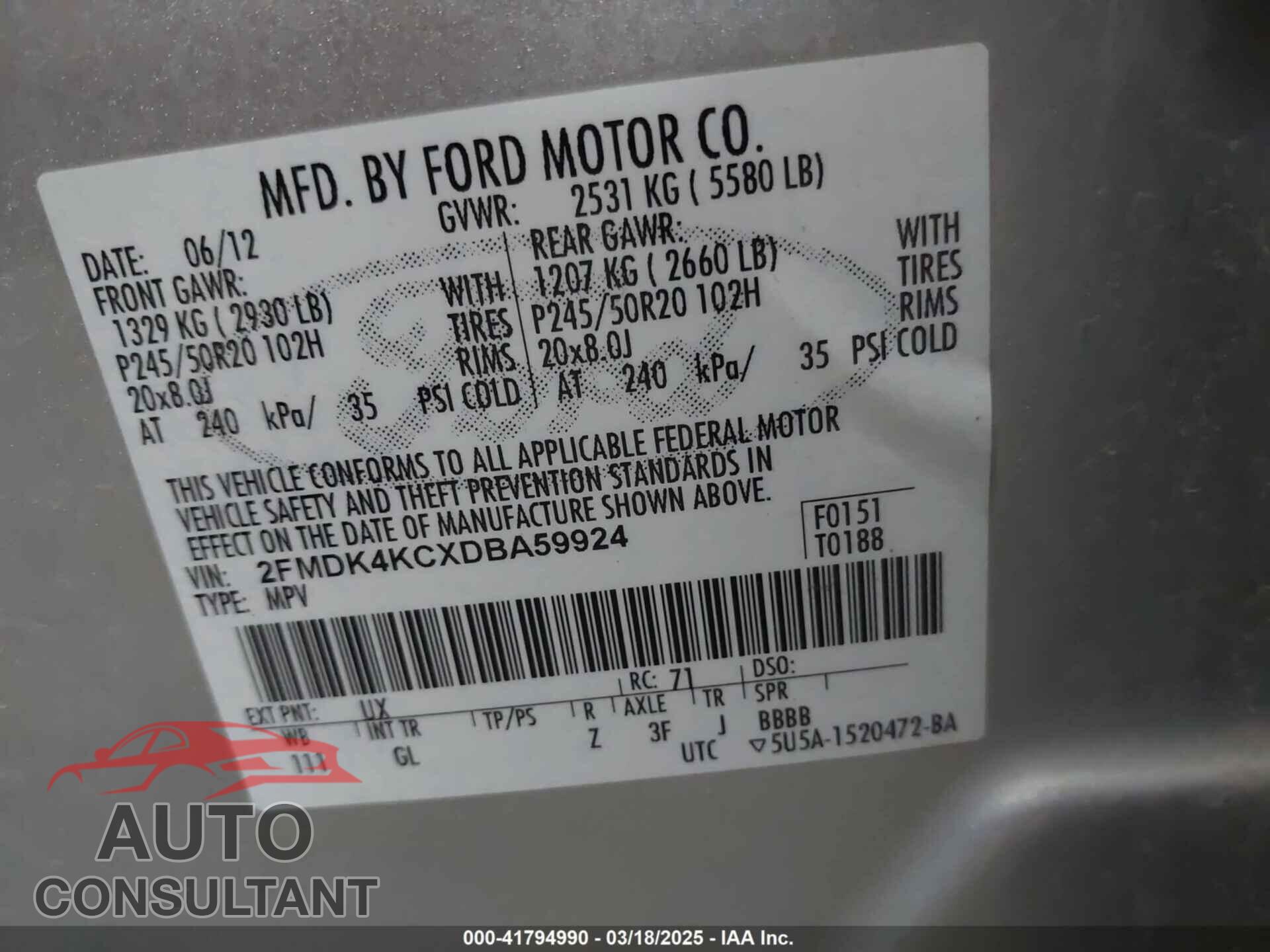 FORD EDGE 2013 - 2FMDK4KCXDBA59924