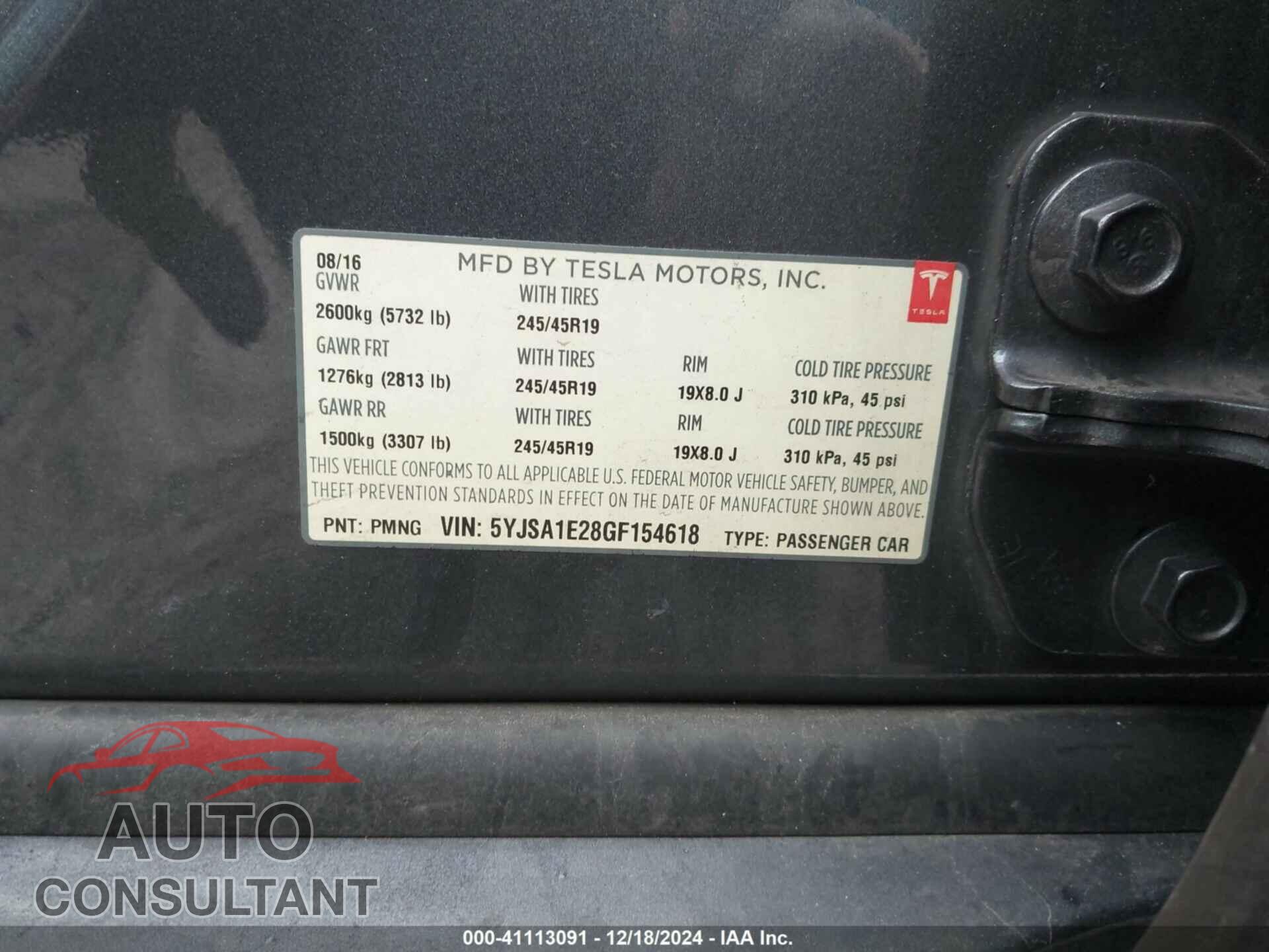 TESLA MODEL S 2016 - 5YJSA1E28GF154618
