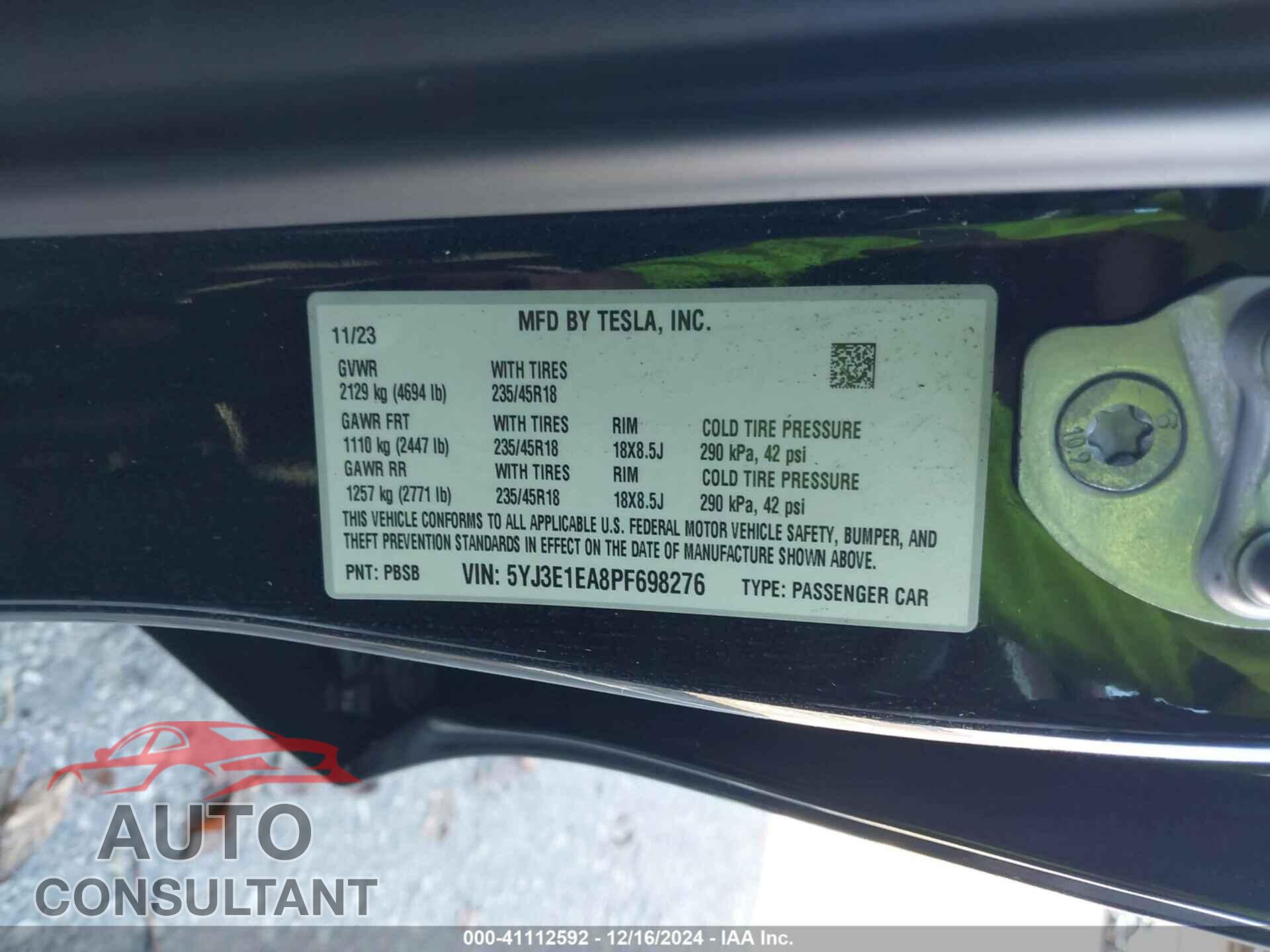 TESLA MODEL 3 2023 - 5YJ3E1EA8PF698276