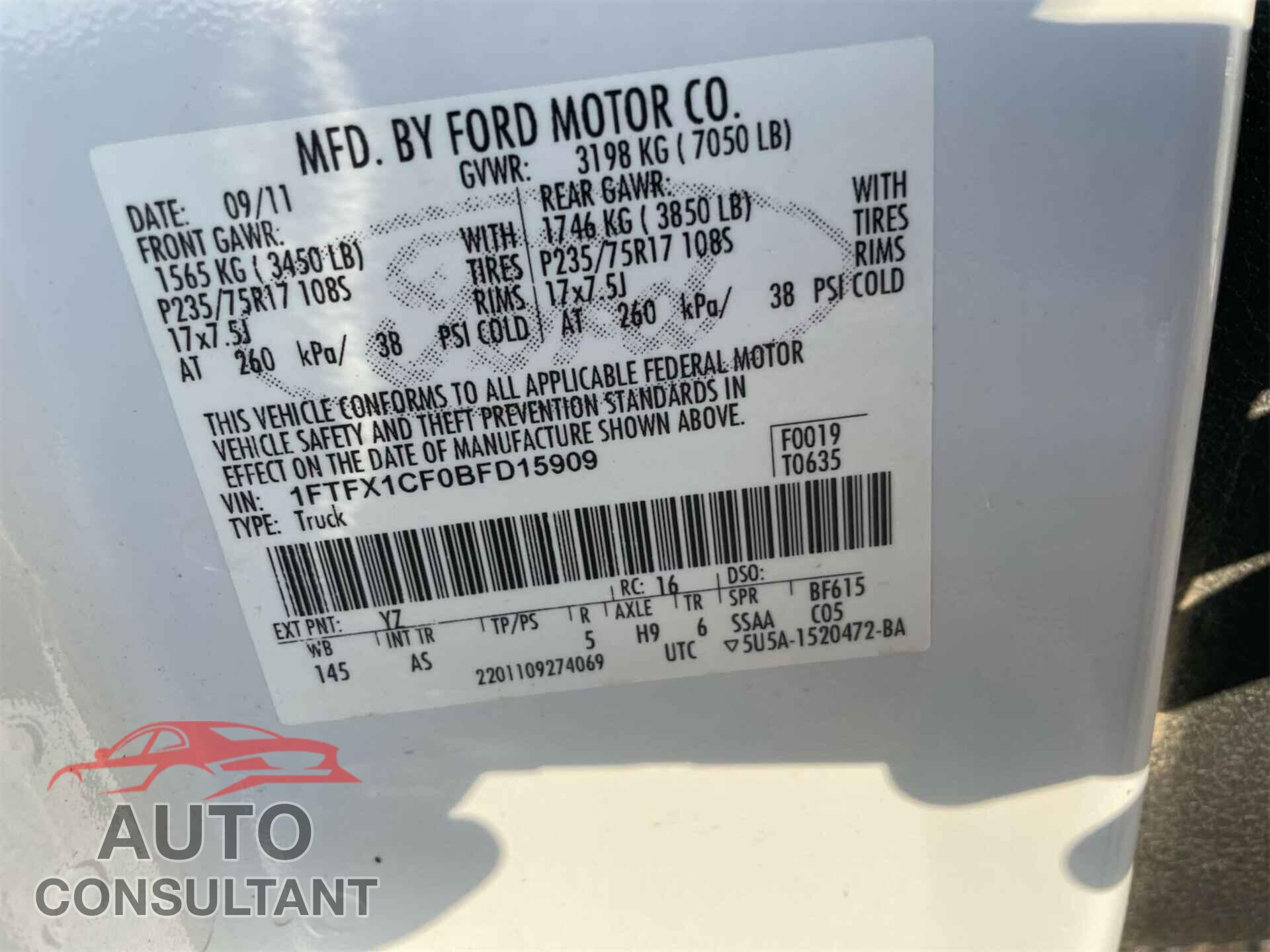 FORD F150 2011 - 1FTFX1CF0BFD15909