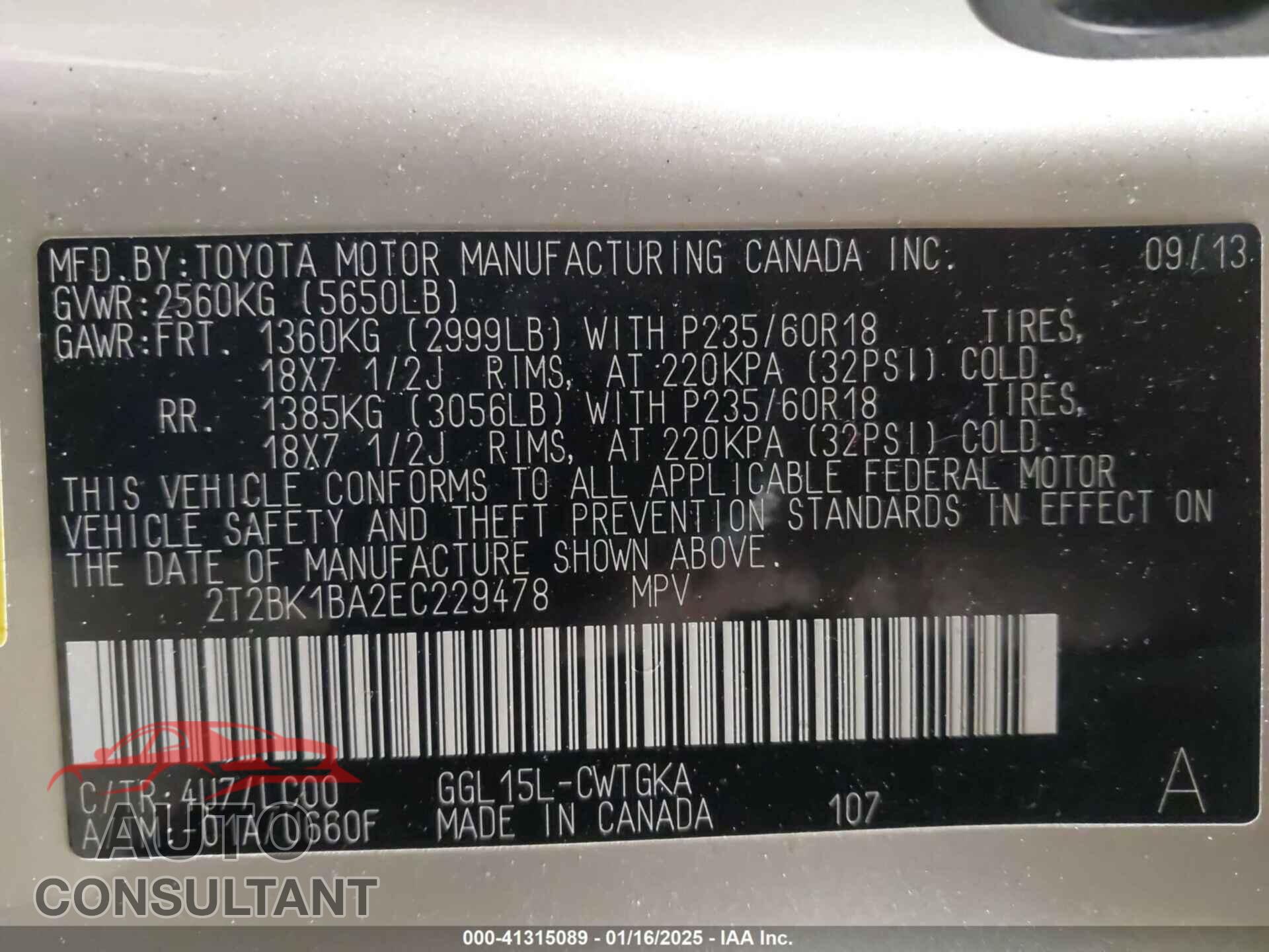 LEXUS RX 350 2014 - 2T2BK1BA2EC229478