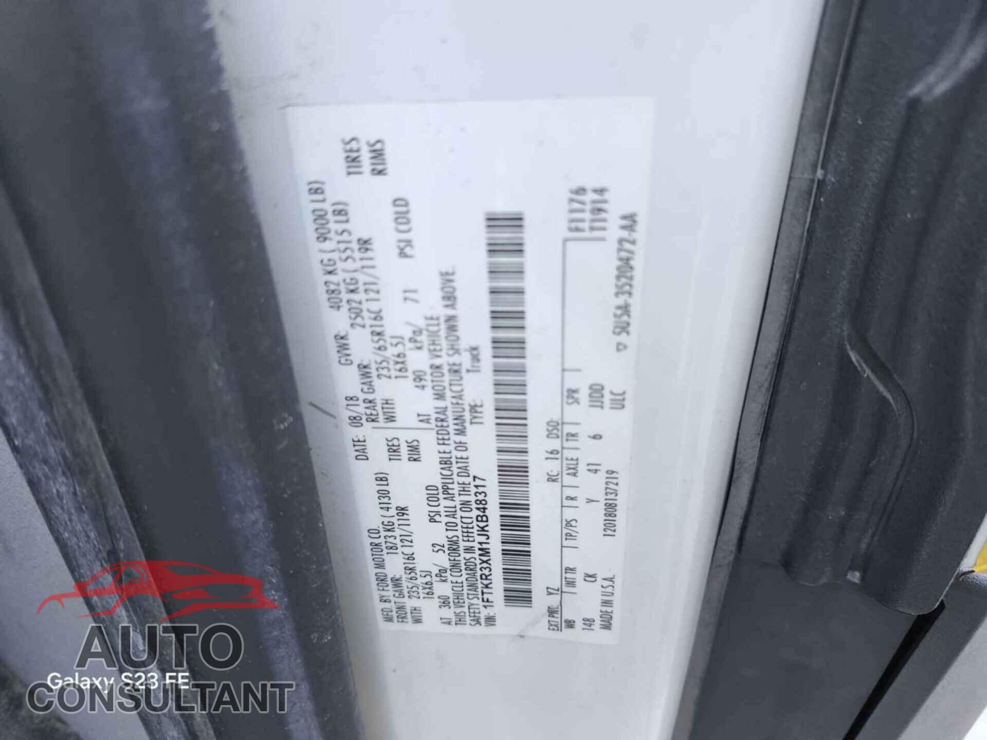 FORD TRANSIT 2018 - 1FTKR3XM1JKB48317