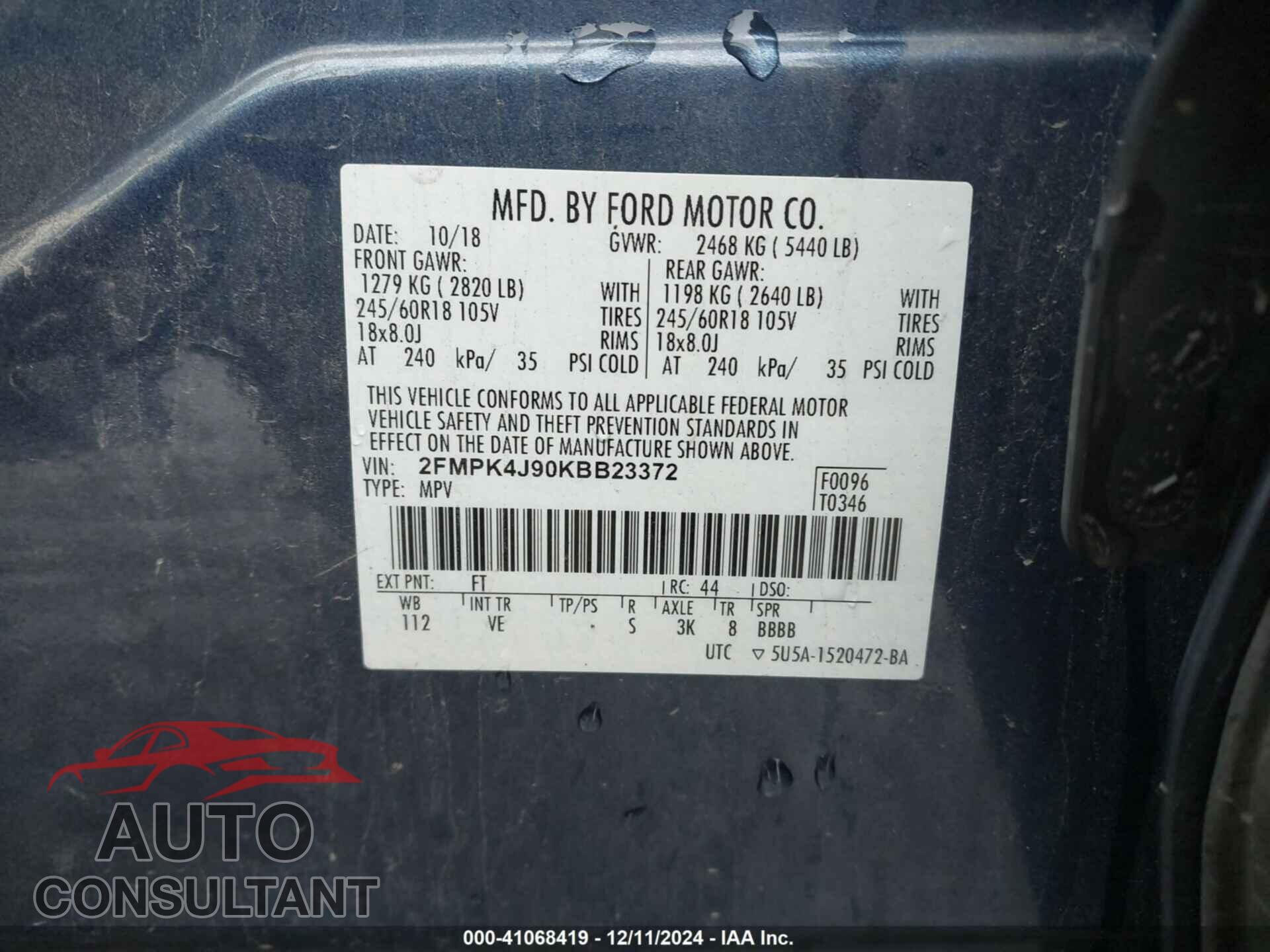 FORD EDGE 2019 - 2FMPK4J90KBB23372