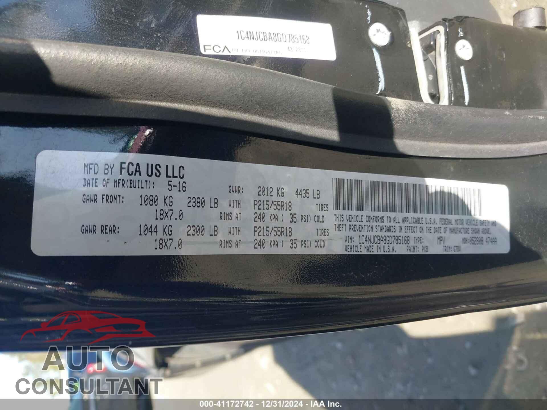 JEEP COMPASS 2016 - 1C4NJCBA8GD785168