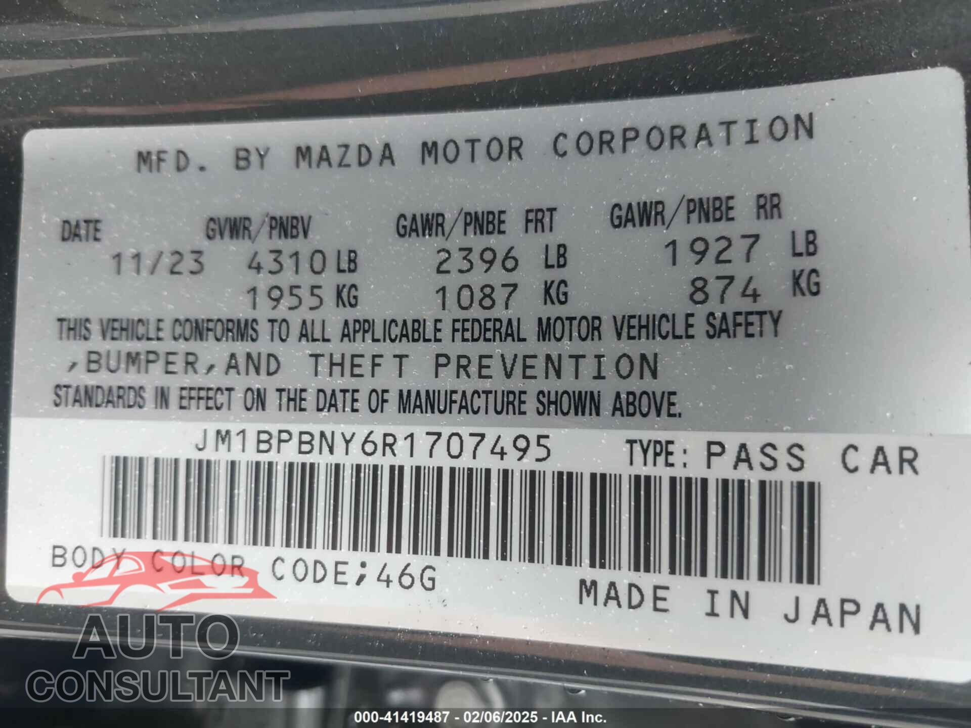 MAZDA MAZDA3 HATCHBACK 2024 - JM1BPBNY6R1707495