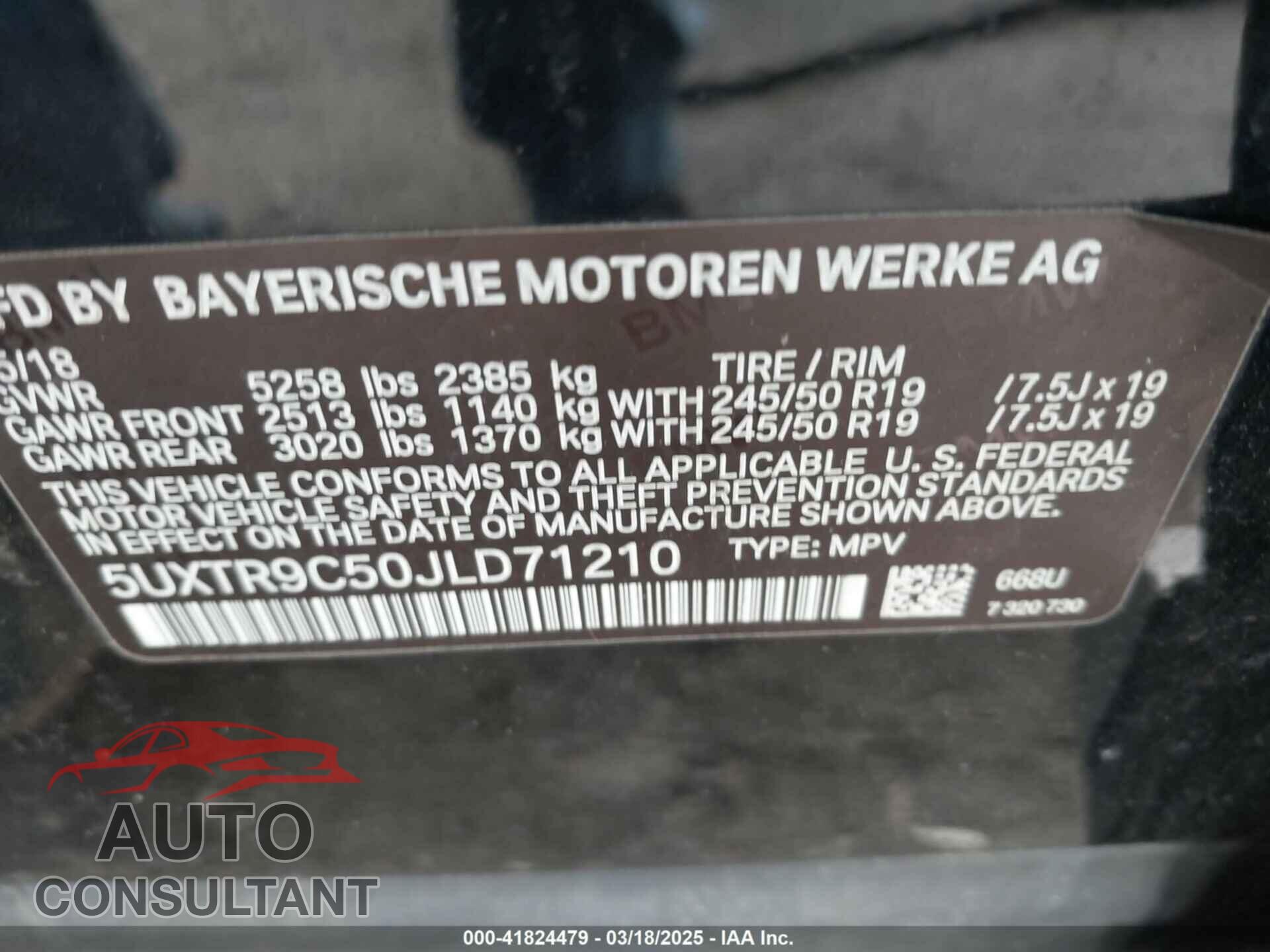 BMW X3 2018 - 5UXTR9C50JLD71210