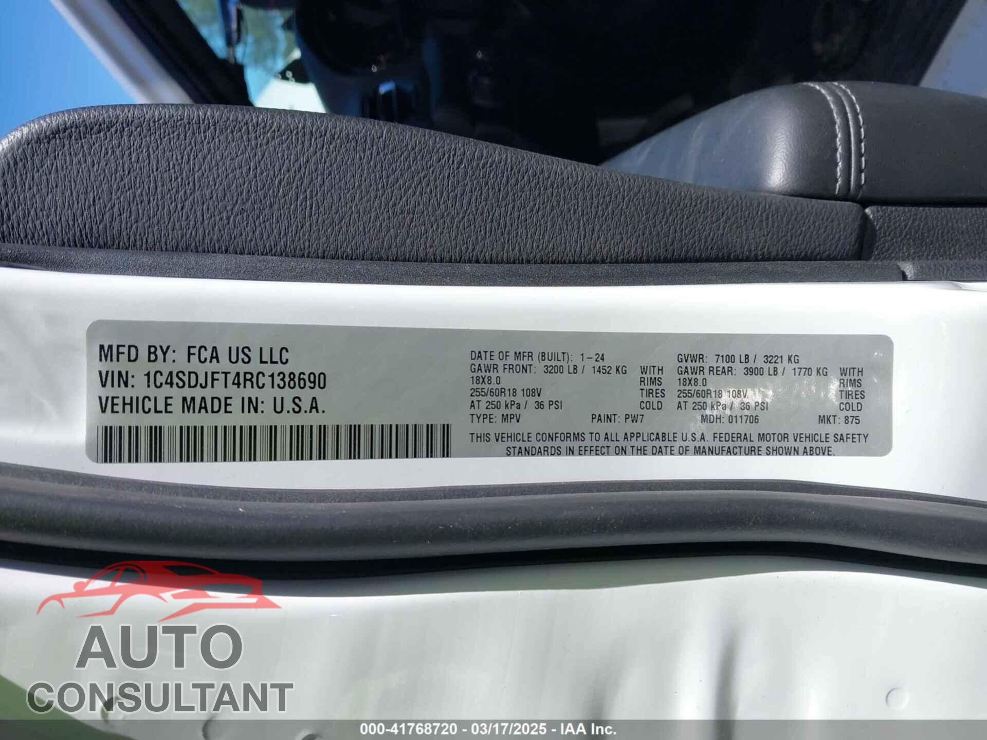 DODGE DURANGO 2024 - 1C4SDJFT4RC138690