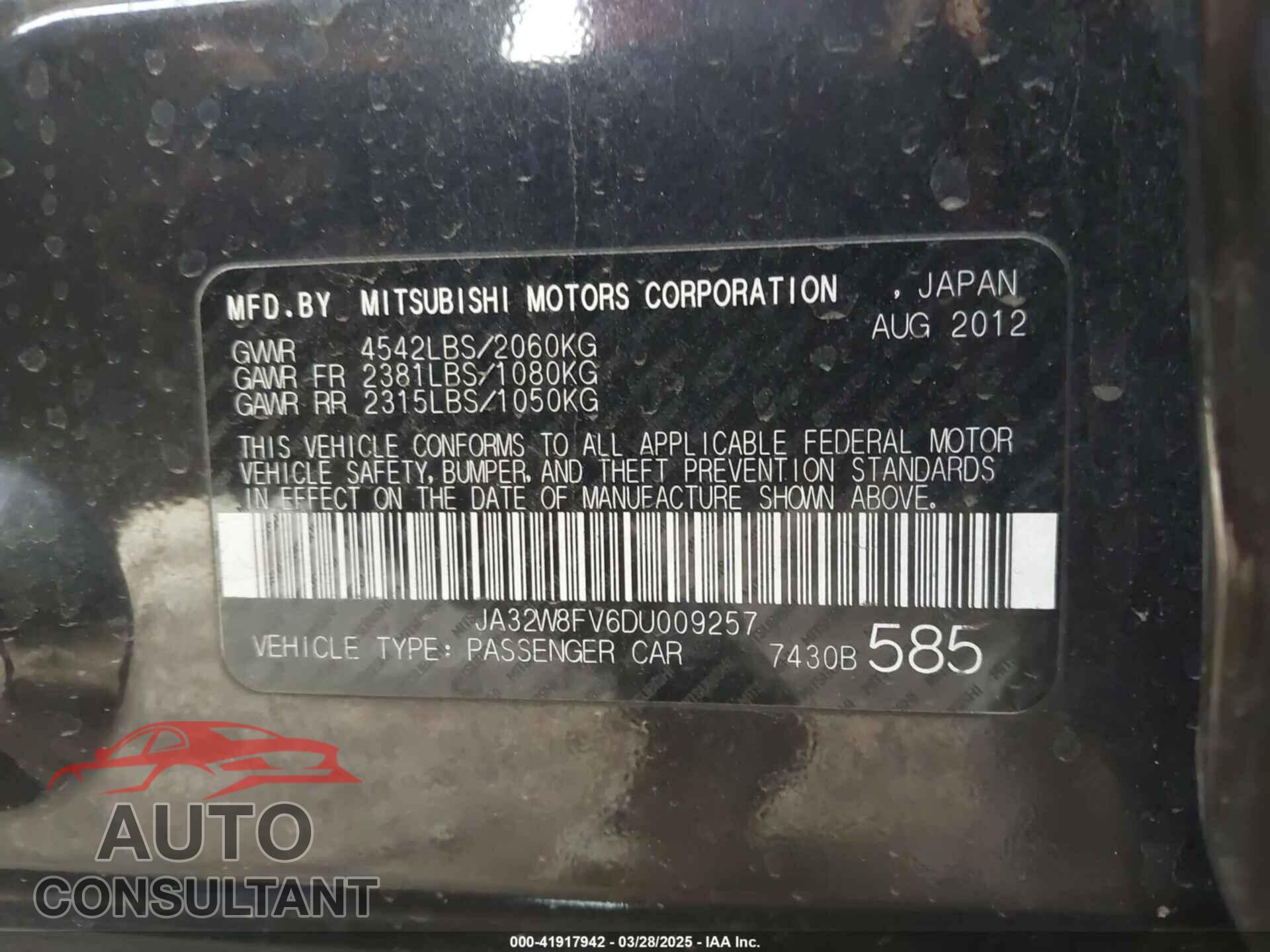 MITSUBISHI LANCER EVOLUTION 2013 - JA32W8FV6DU009257
