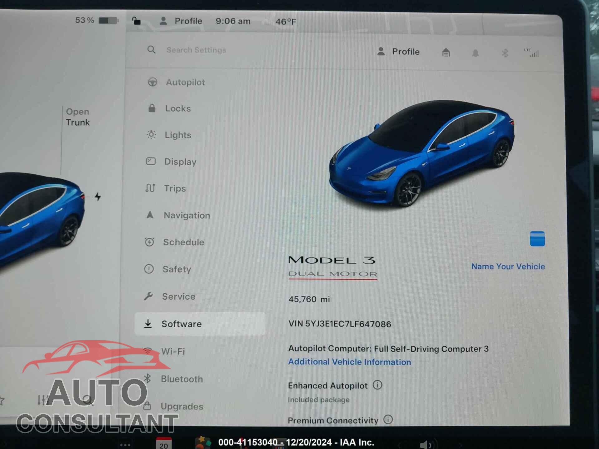 TESLA MODEL 3 2020 - 5YJ3E1EC7LF647086