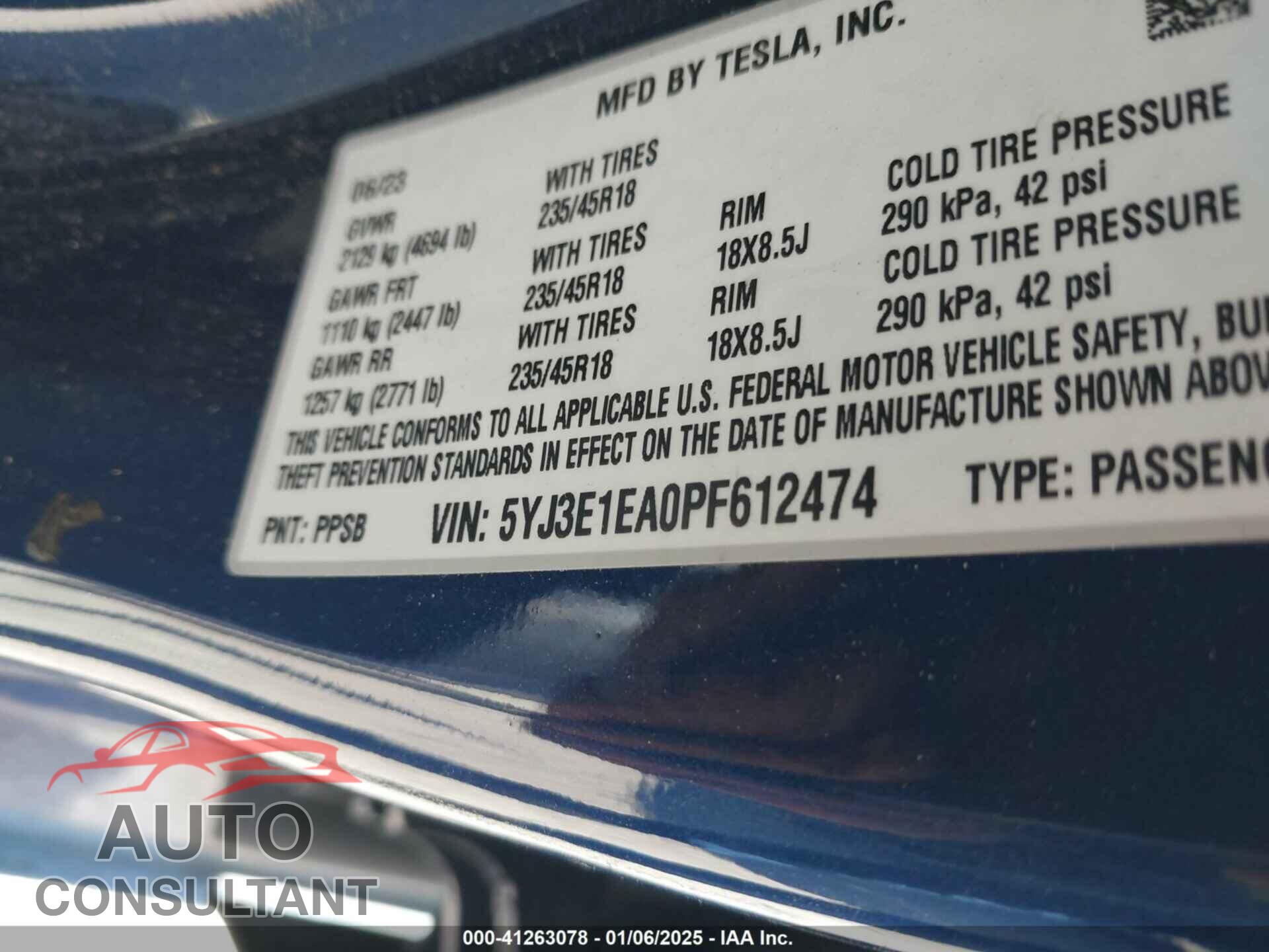 TESLA MODEL 3 2023 - 5YJ3E1EA0PF612474