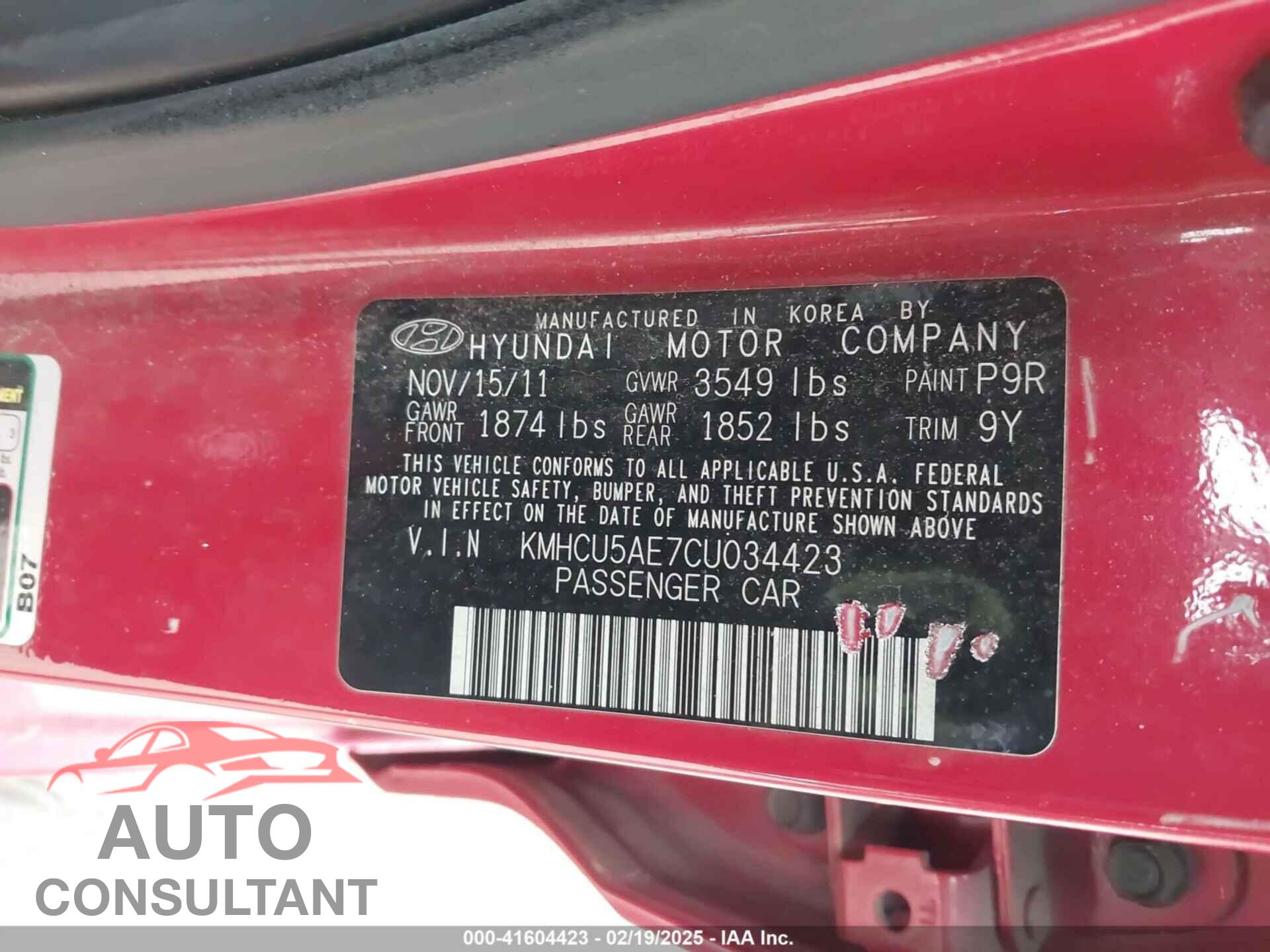 HYUNDAI ACCENT 2012 - KMHCU5AE7CU034423