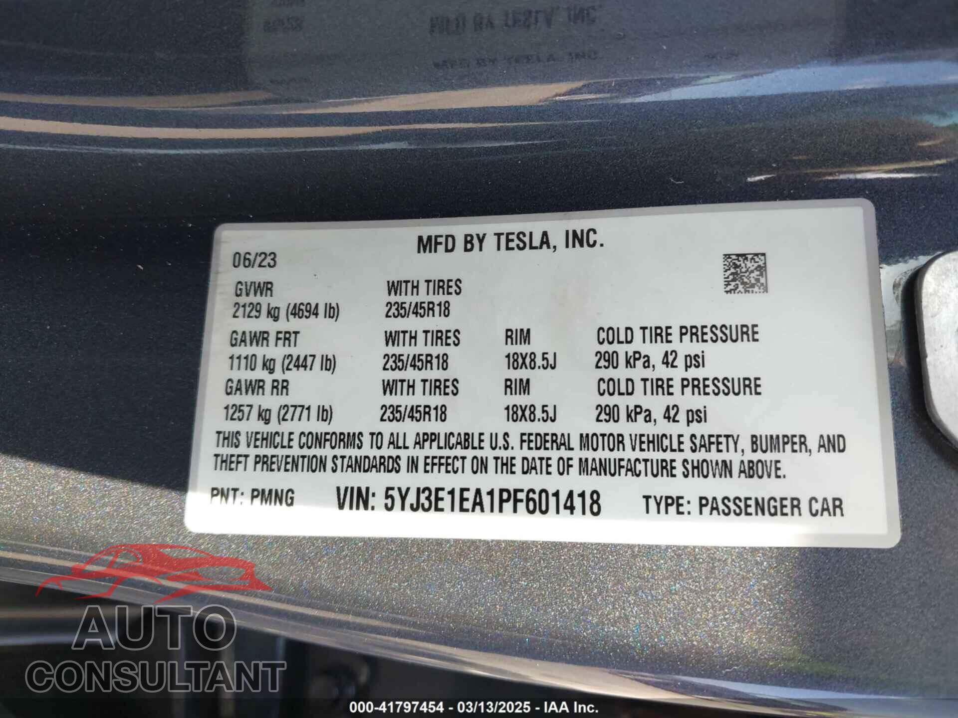 TESLA MODEL 3 2023 - 5YJ3E1EA1PF601418