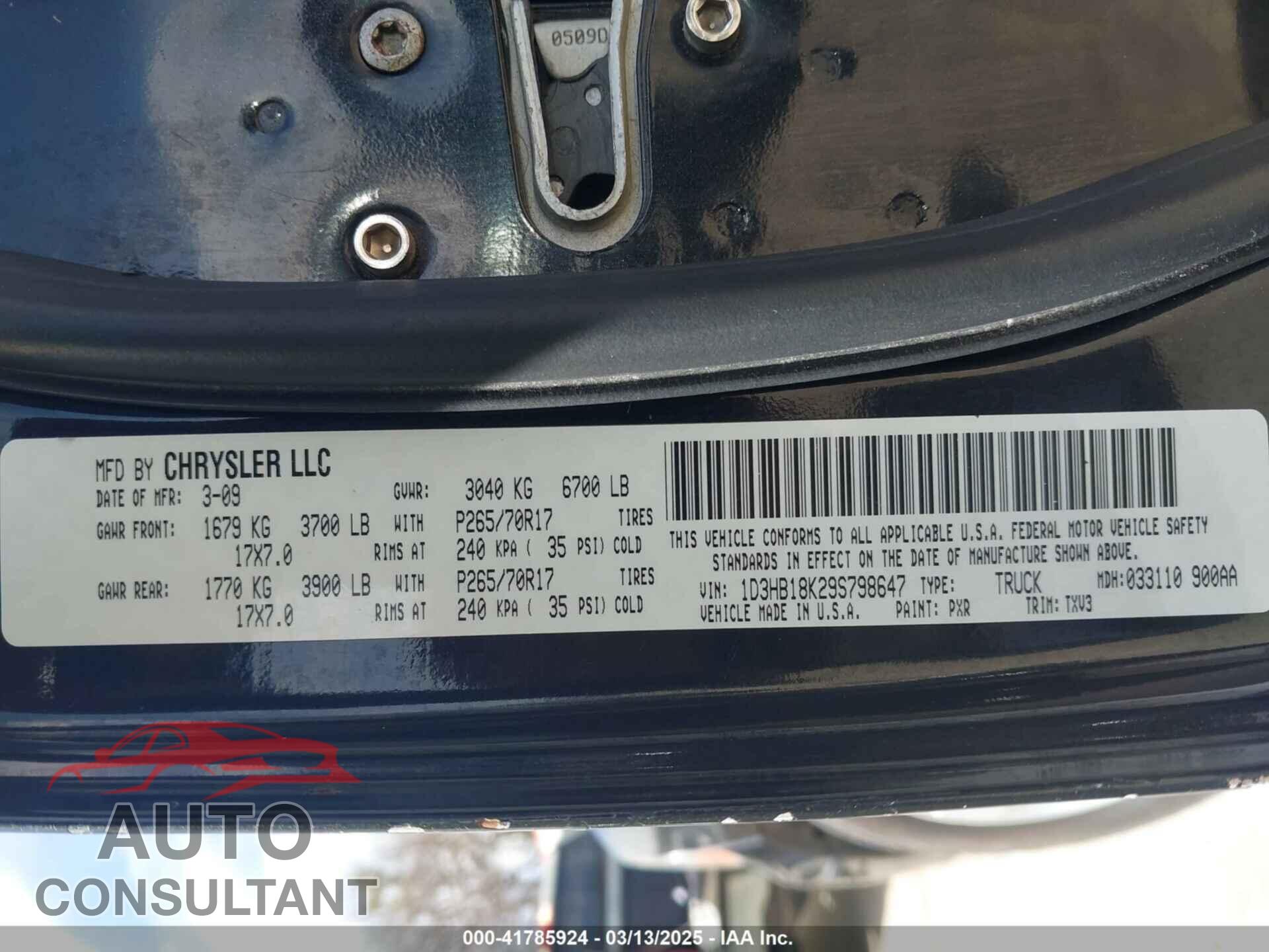DODGE RAM 1500 2009 - 1D3HB18K29S798647