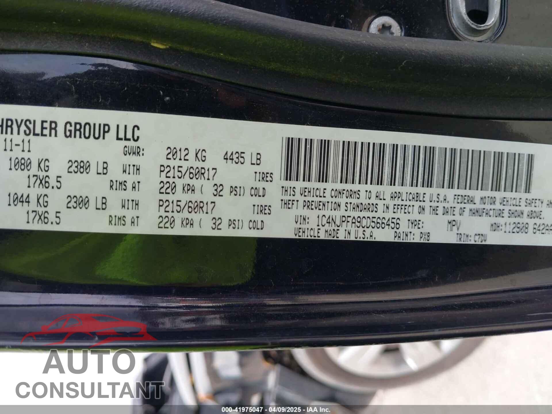 JEEP PATRIOT 2012 - 1C4NJPFA9CD566456