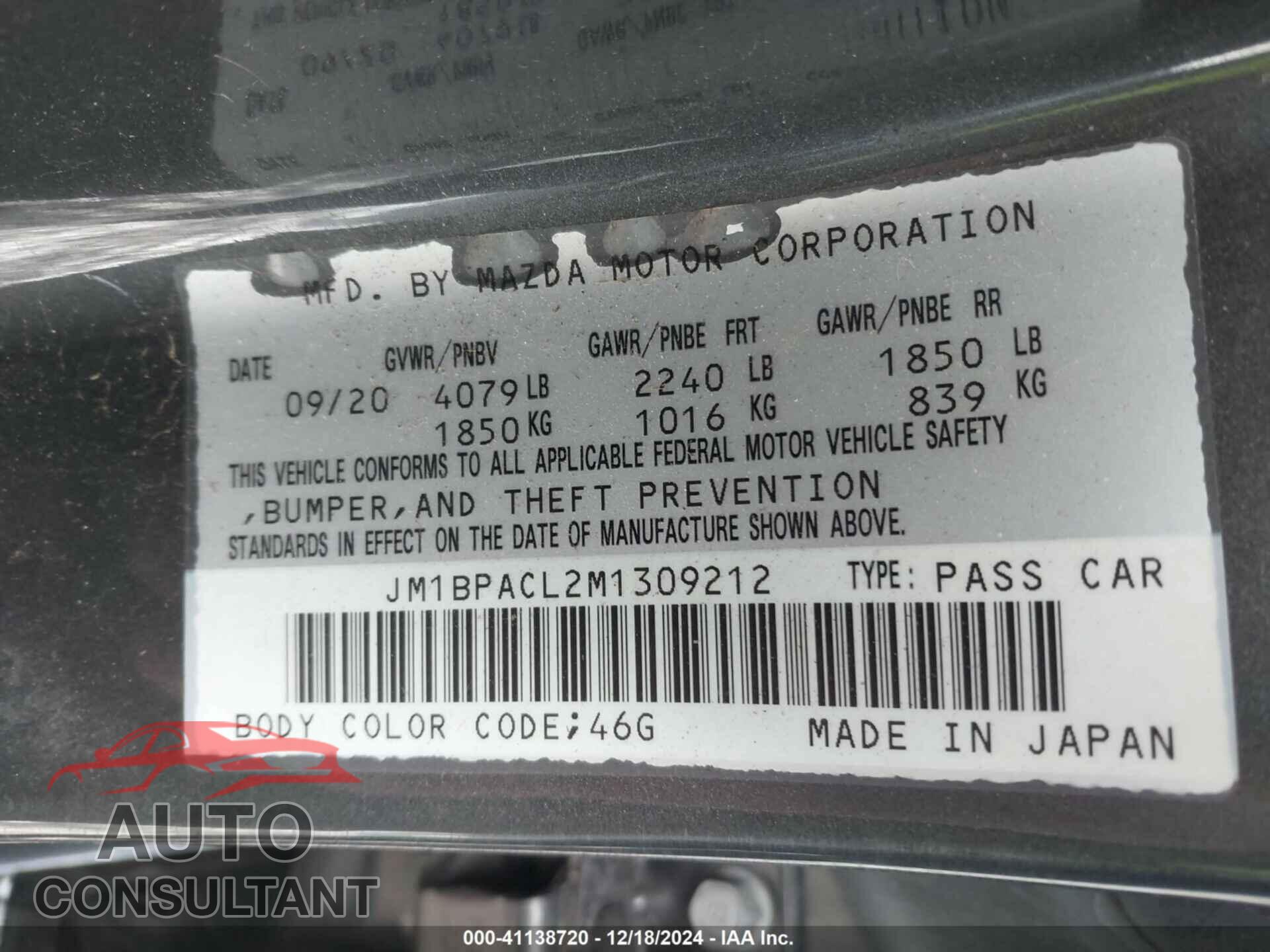 MAZDA MAZDA3 2021 - JM1BPACL2M1309212