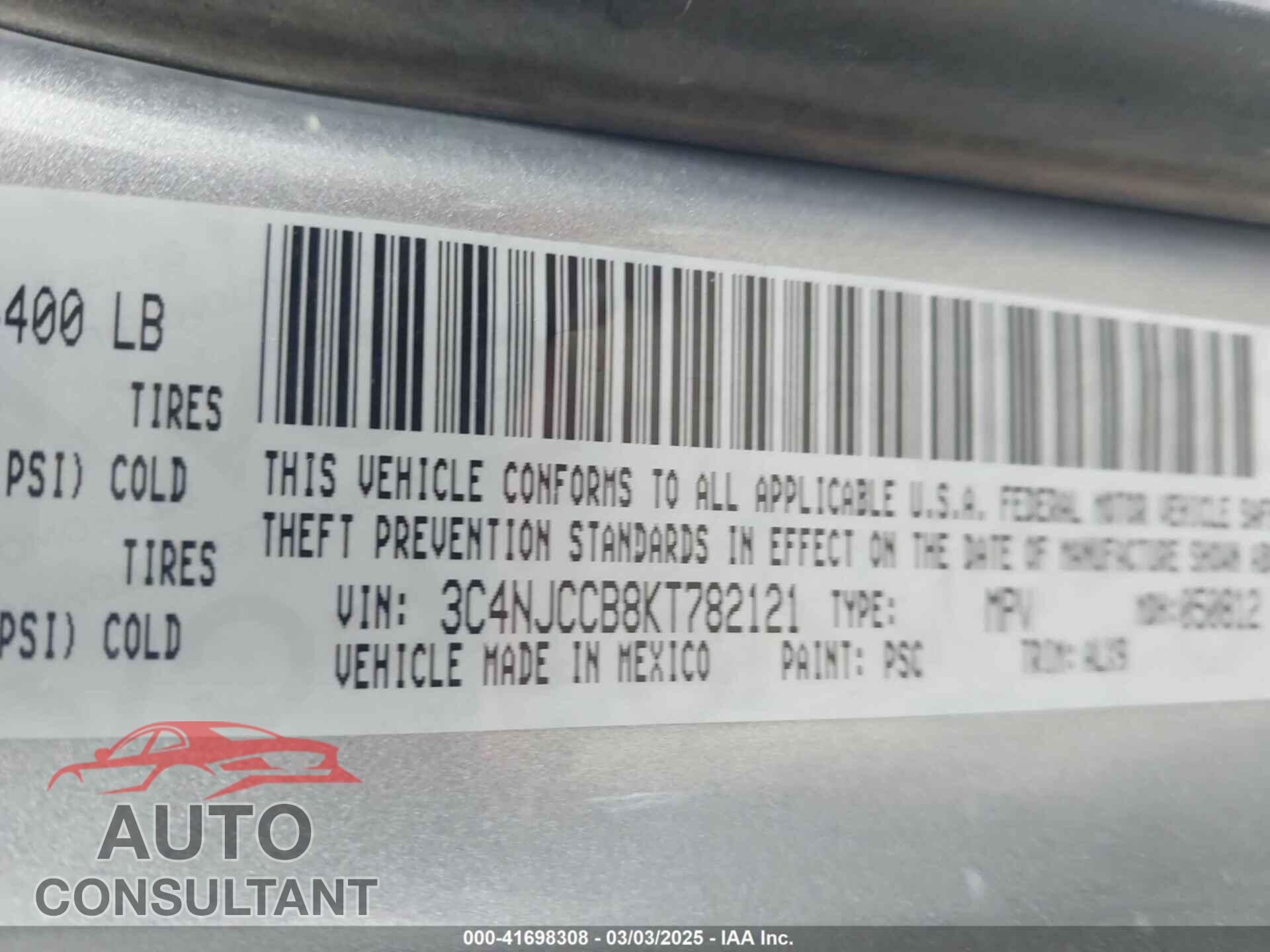 JEEP COMPASS 2019 - 3C4NJCCB8KT782121